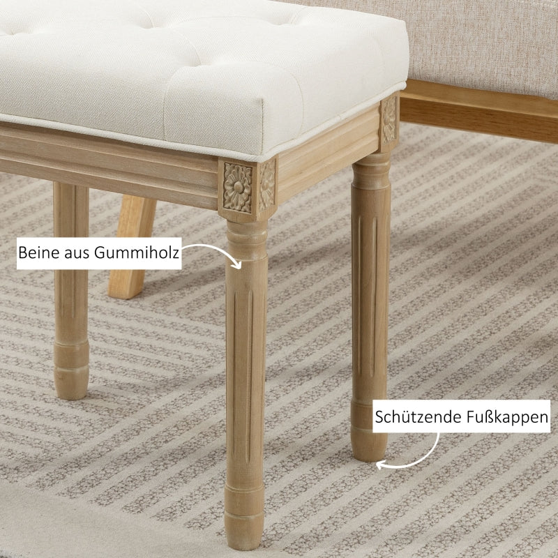 Linen Stool Upholstered Padded Seat Wooden Legs - Beige - Image 5