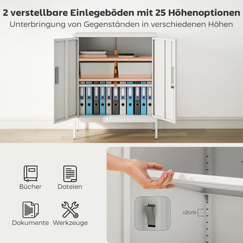 Lockable Steel Cabinet 2 Doors Adjustable Shelves - White - Image 4