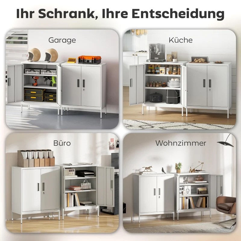 Lockable Steel Cabinet 2 Doors Adjustable Shelves - White - Image 6