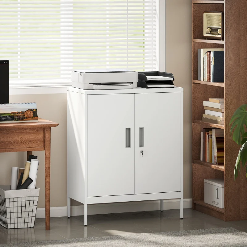 Lockable Steel Cabinet 2 Doors Adjustable Shelves - White - Image 7