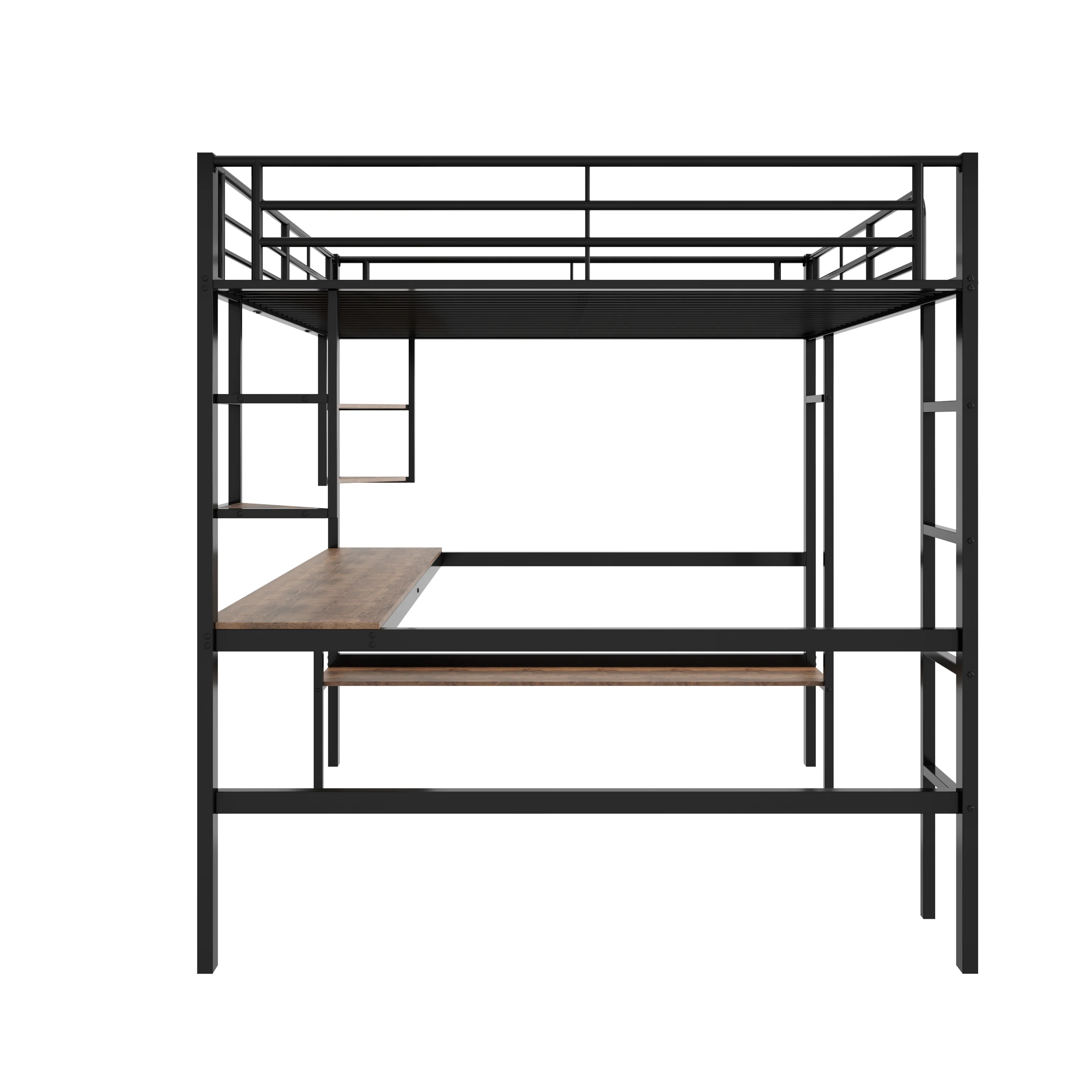 Loft Bed 140x200cm Metal Frame with Desk Shelves & Bookcase - Black - Image 10