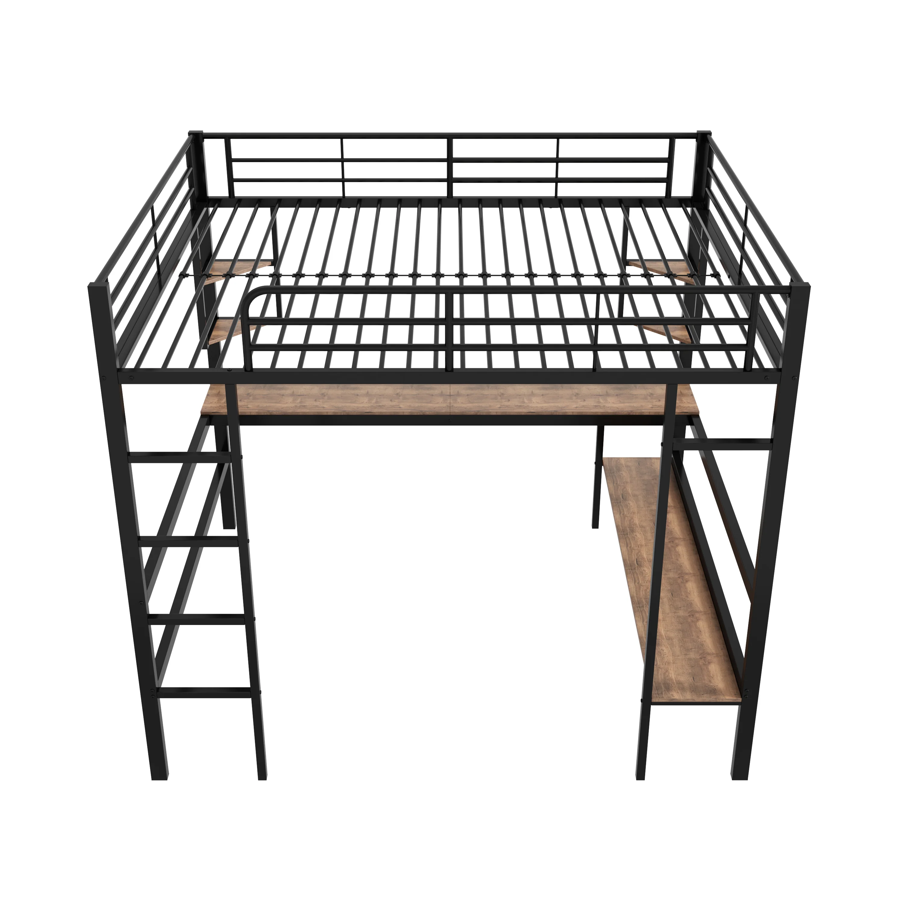 Loft Bed 140x200cm Metal Frame with Desk Shelves & Bookcase - Black - Image 7