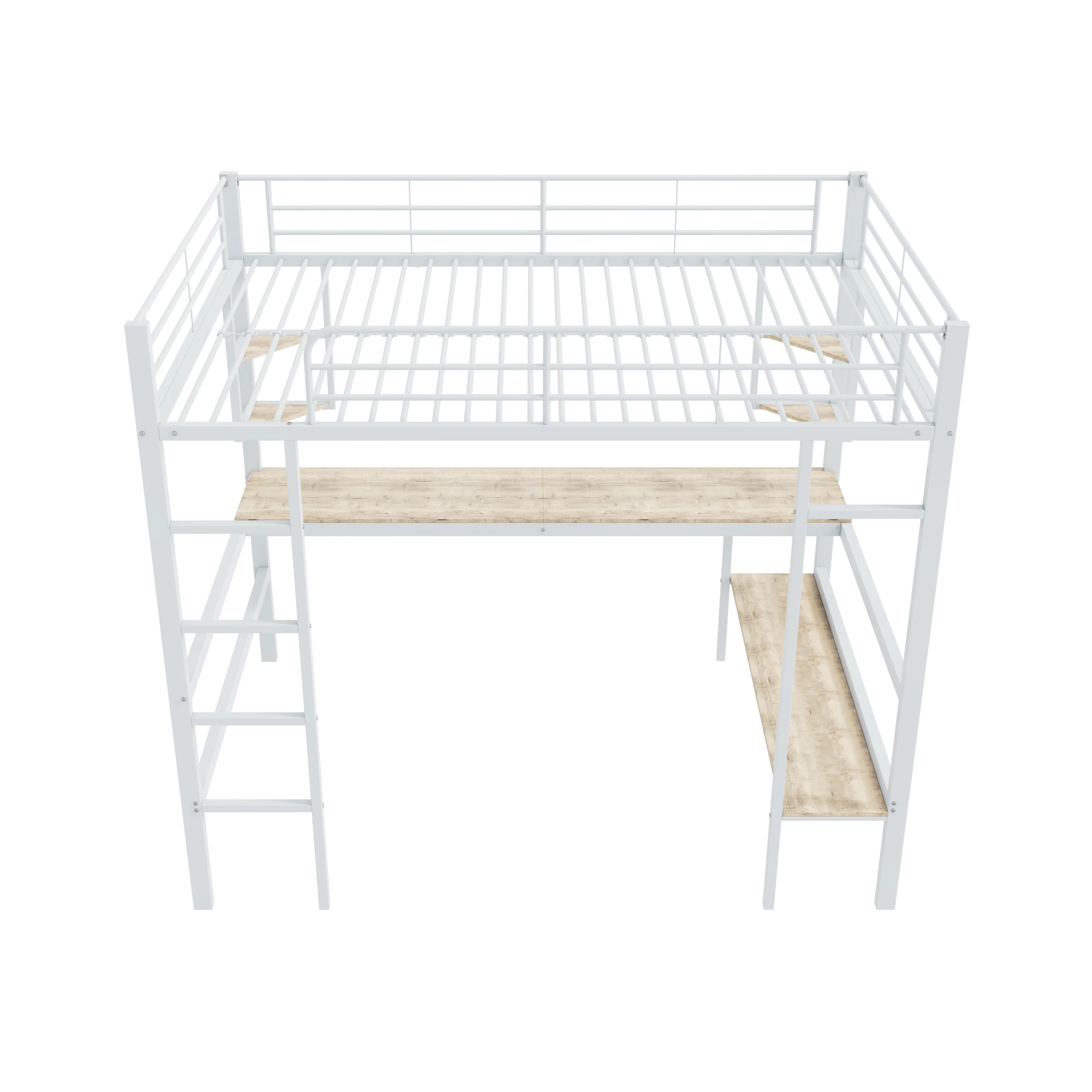 Loft Bed 140x200cm Metal Frame with Desk Shelves & Bookcase - White - Image 7