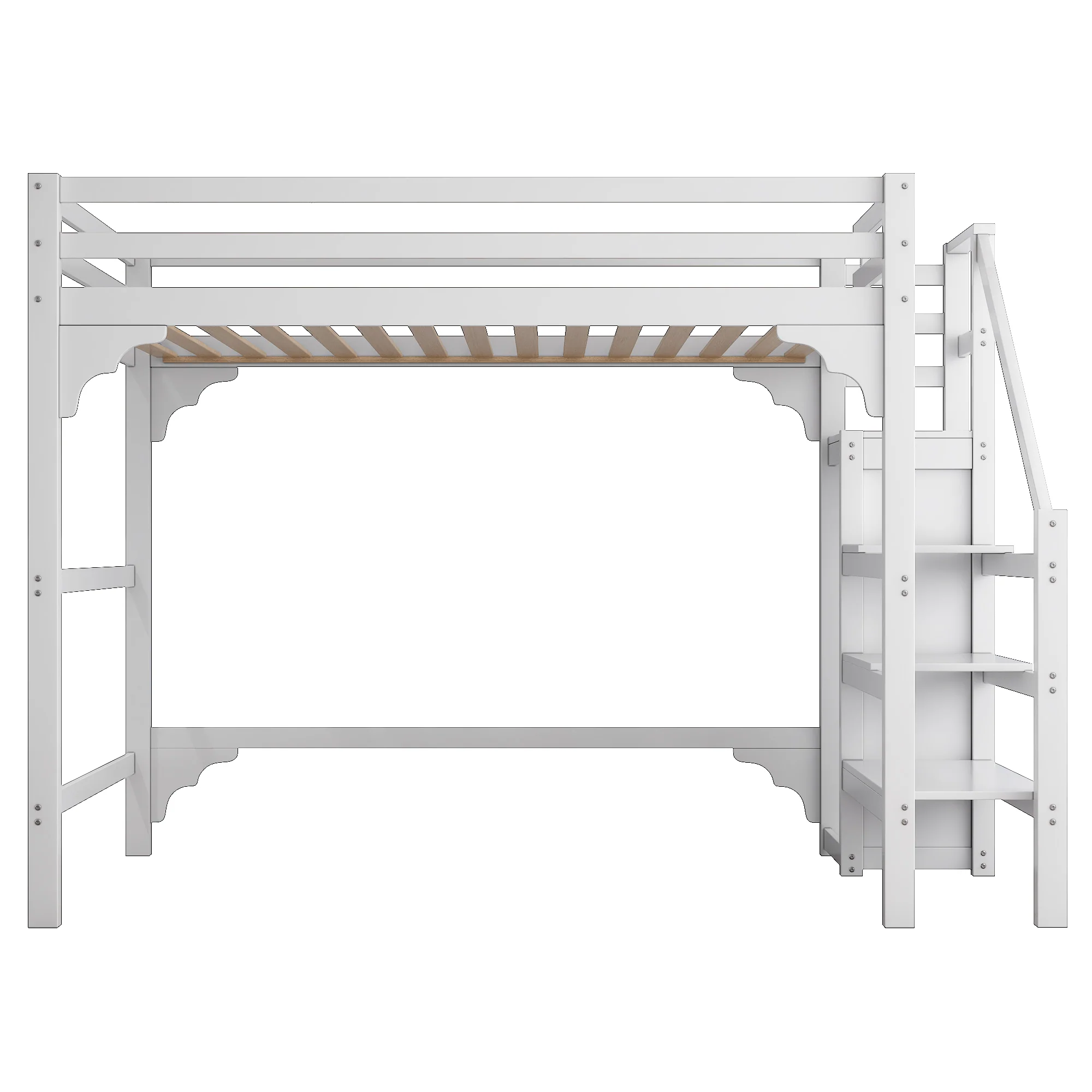Loft Bed 140x200cm Steps Wardrobe Storage - White - Image 7