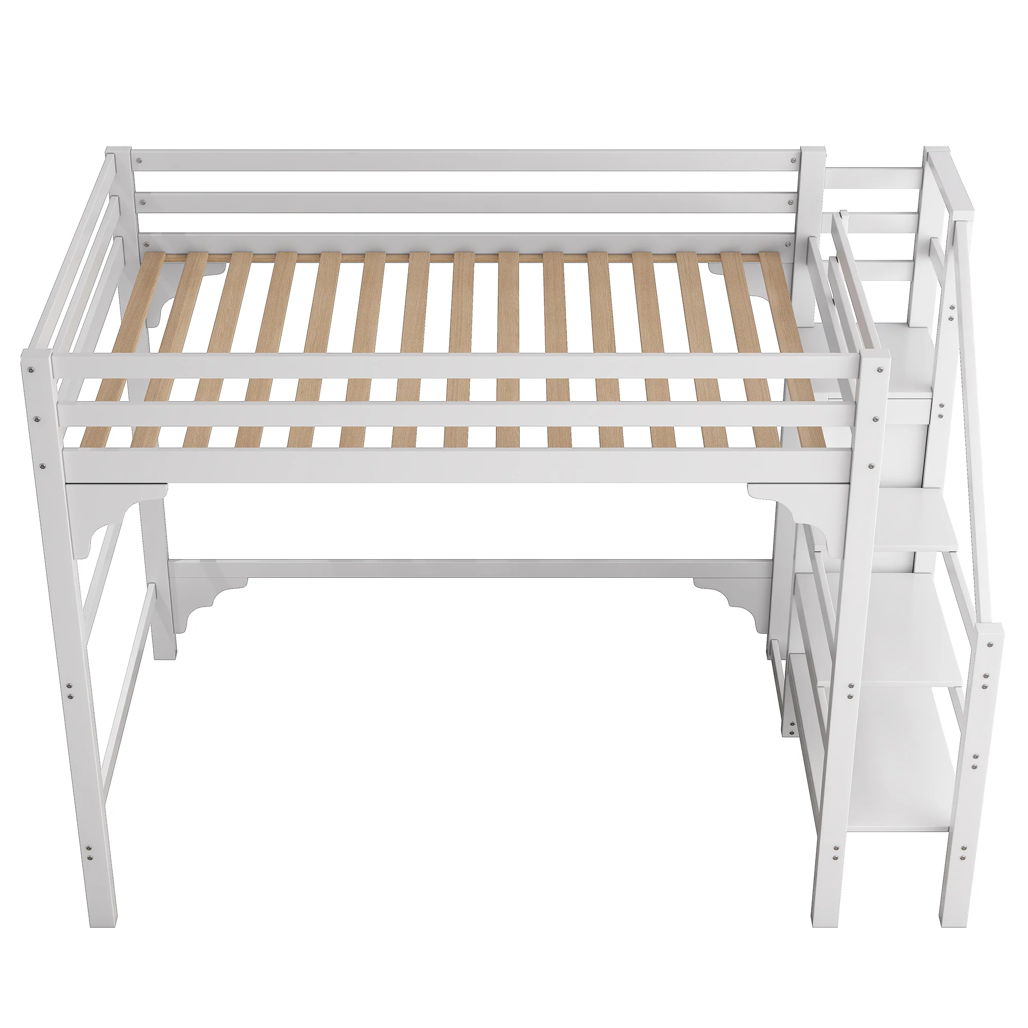 Loft Bed 140x200cm Steps Wardrobe Storage - White - Image 8