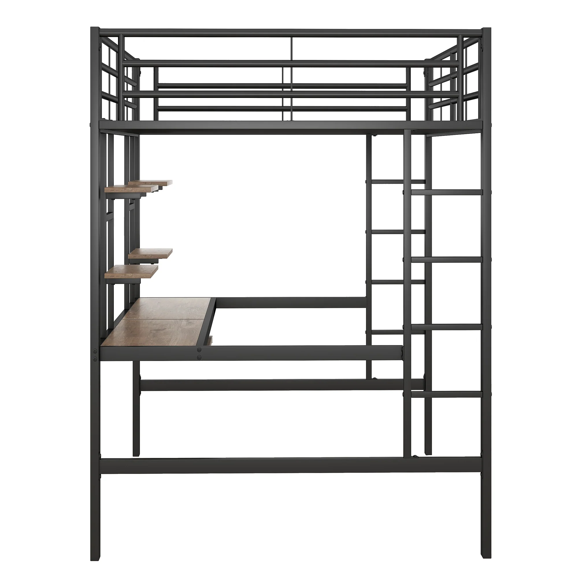 Loft Bed 140x200cm with Desk & 2 Bookshelves - Black Metal - Image 10