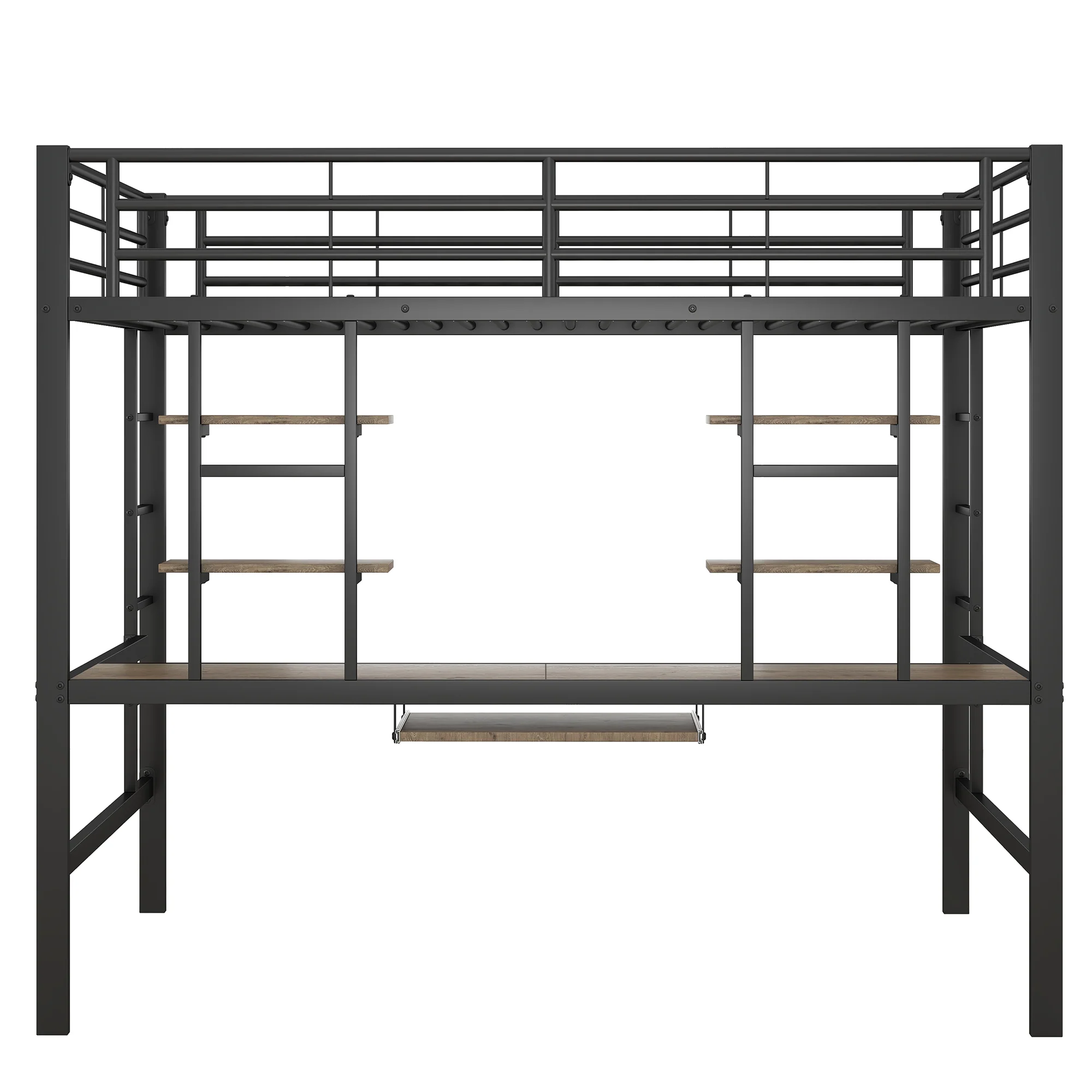 Loft Bed 140x200cm with Desk & 2 Bookshelves - Black Metal - Image 7