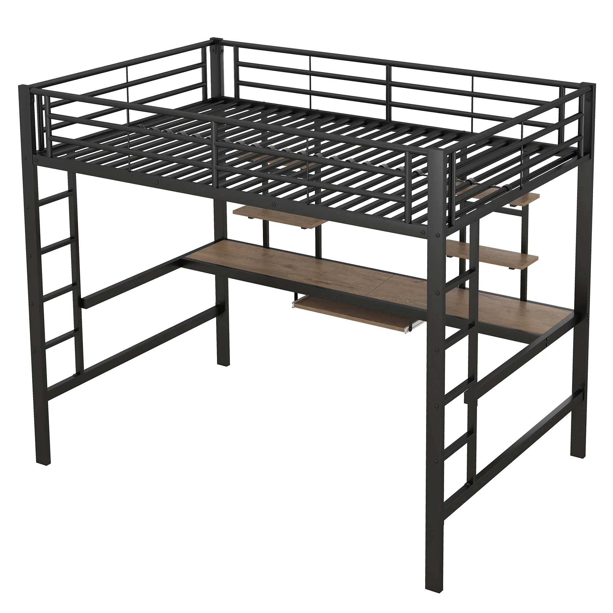 Loft Bed 140x200cm with Desk & 2 Bookshelves - Black Metal - Image 8