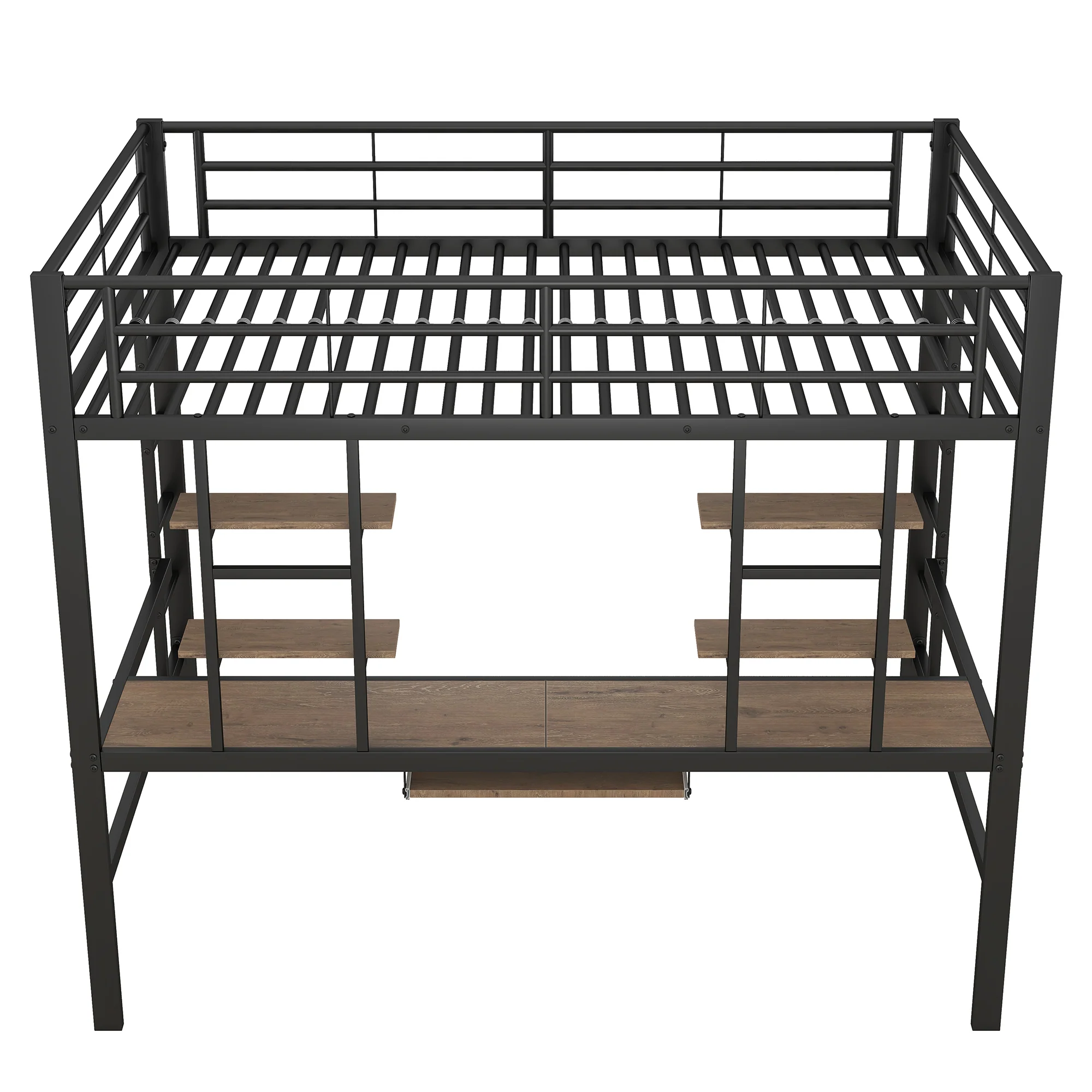 Loft Bed 140x200cm with Desk & 2 Bookshelves - Black Metal - Image 9