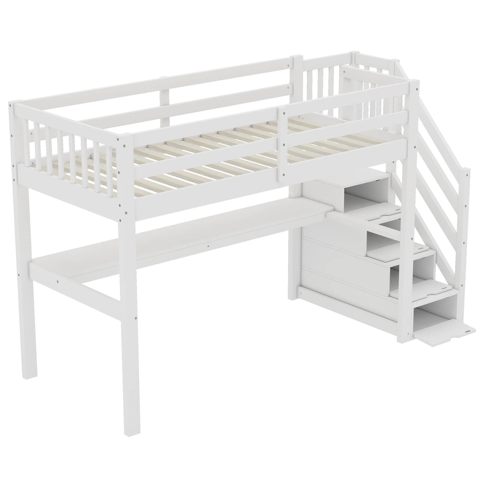 Loft Bed 90x200 Storage Drawers Under-Bed Desk - White - Image 10