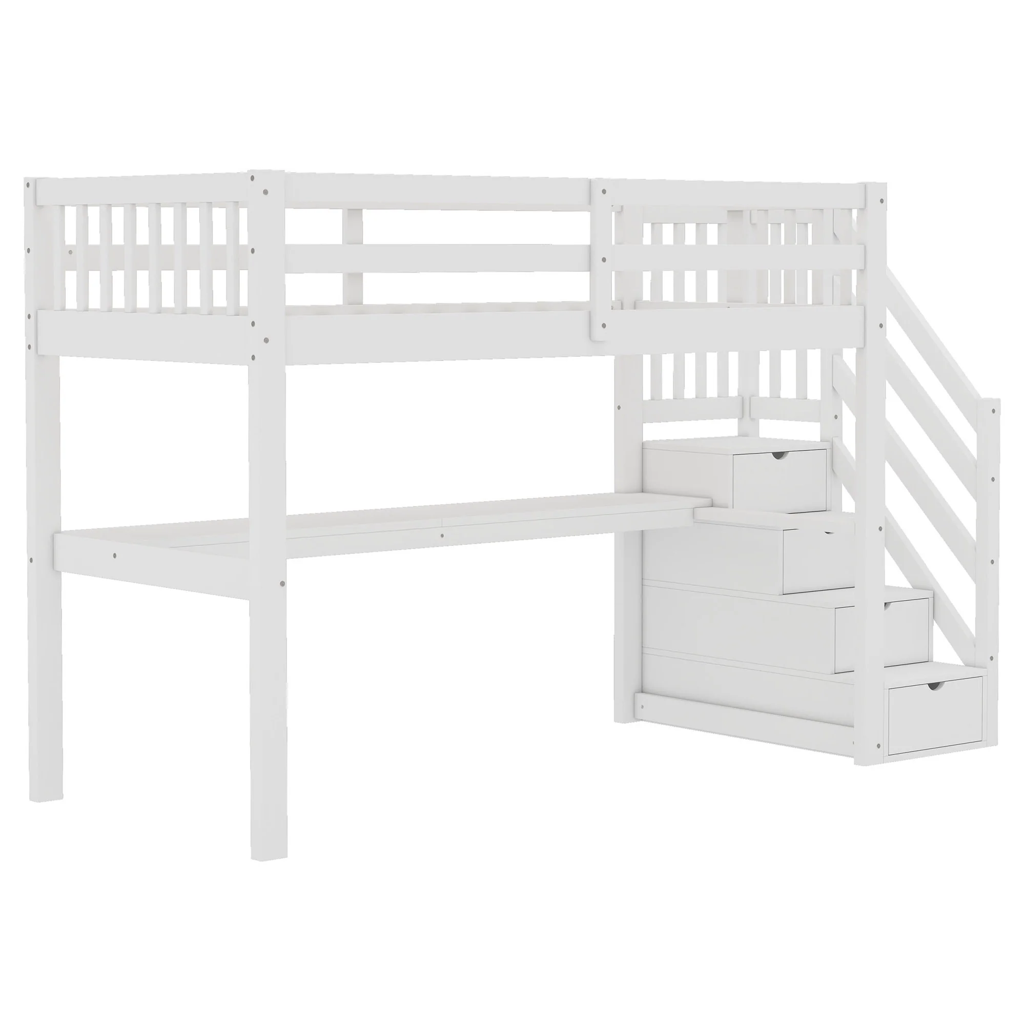Loft Bed 90x200 Storage Drawers Under-Bed Desk - White - Image 8