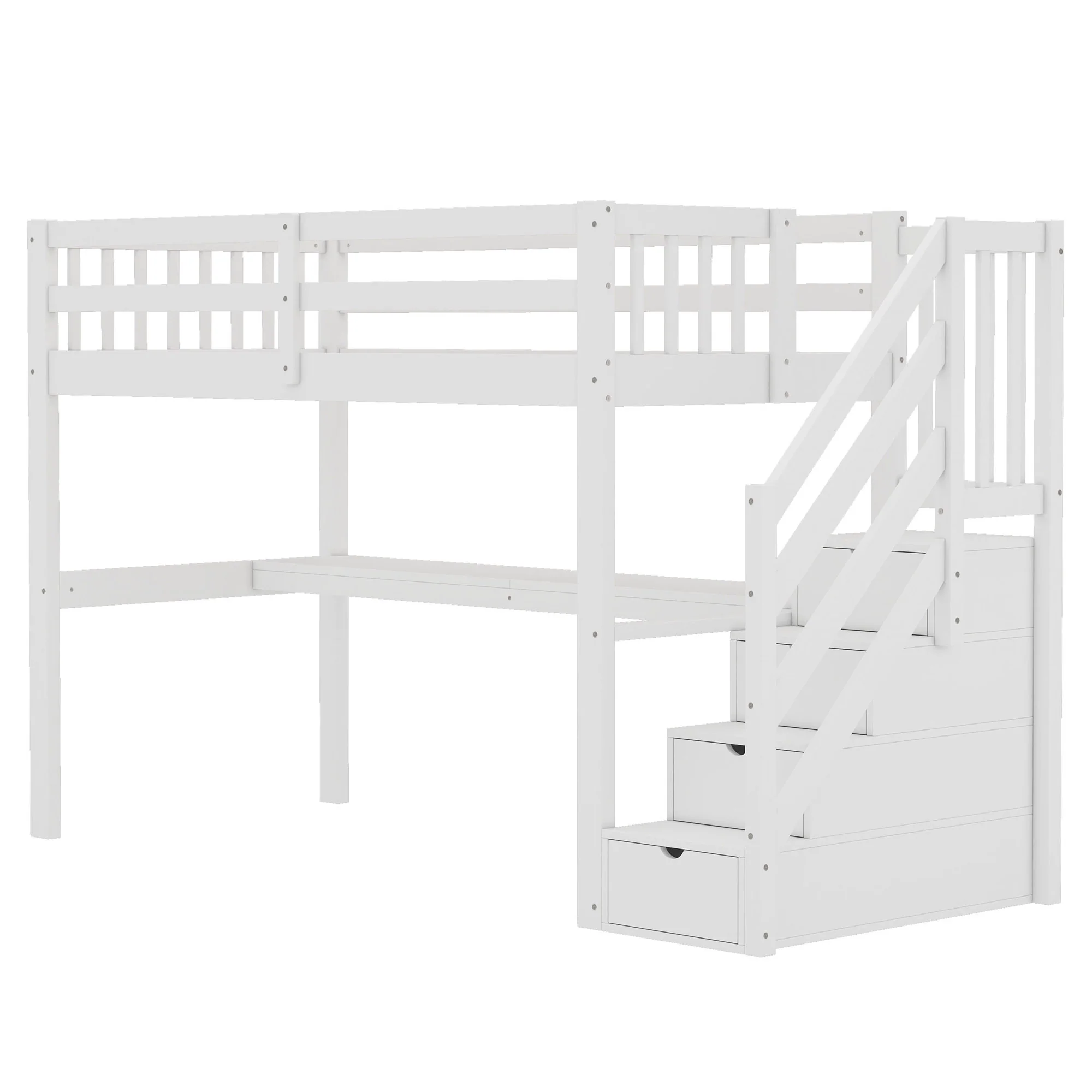 Loft Bed 90x200 Storage Drawers Under-Bed Desk - White - Image 9
