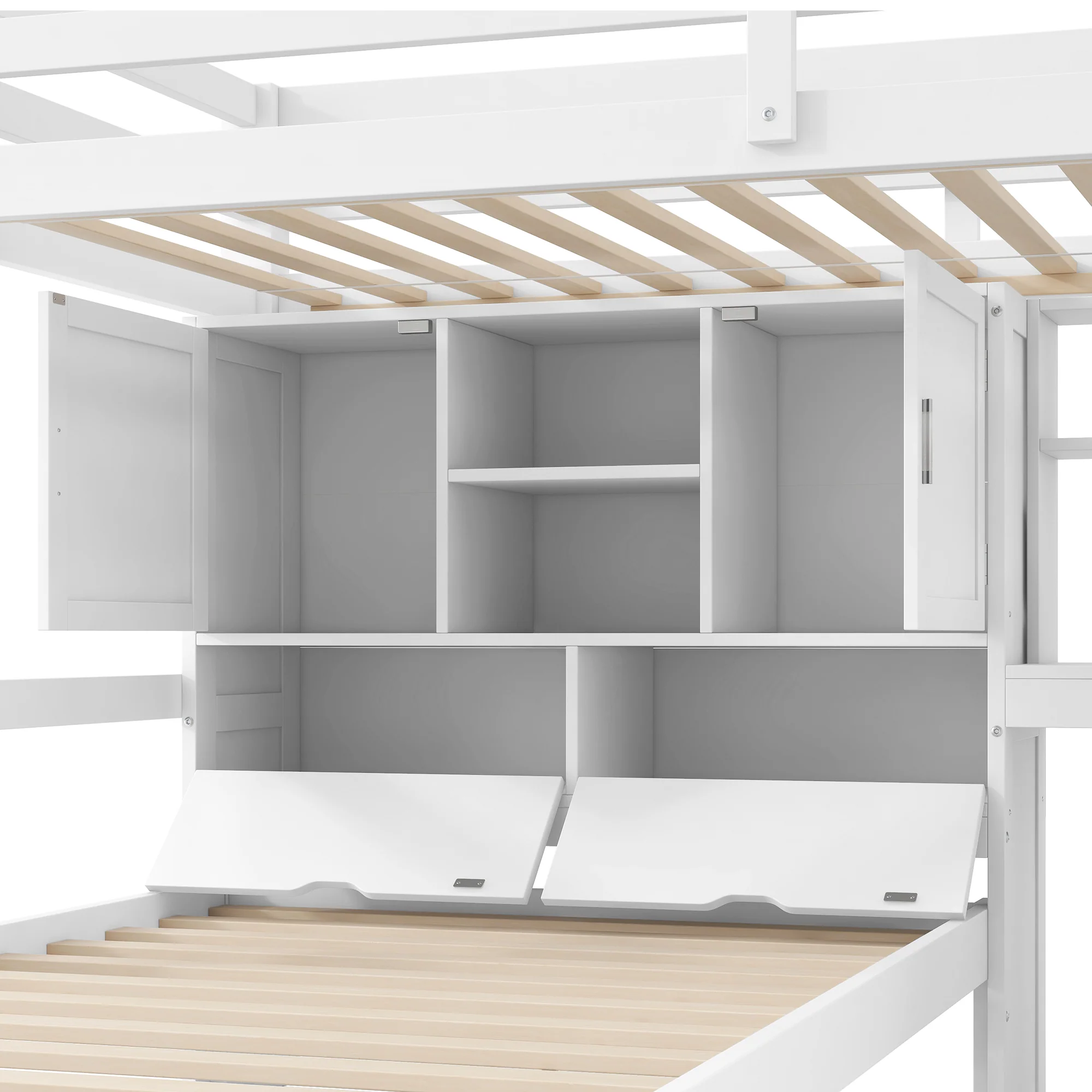 Loft Bed 90x200cm Desk Stairs Storage Shelves - White - Image 7
