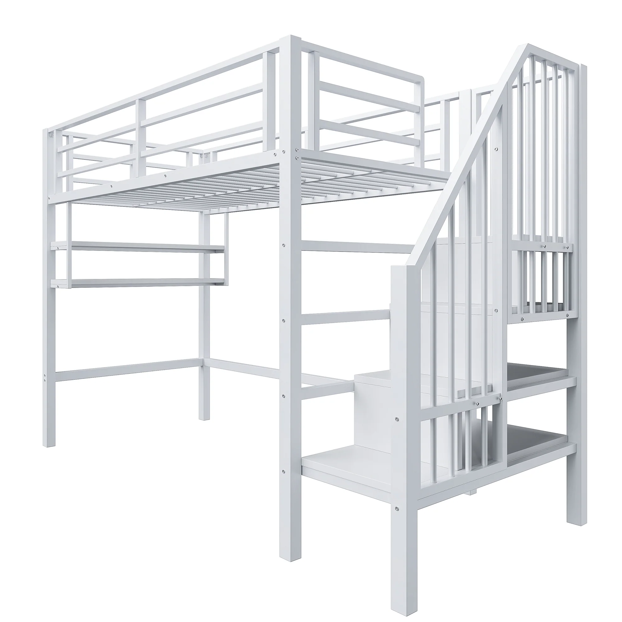 Loft Bed 90x200cm Storage Ladder Shelves - White - Image 10