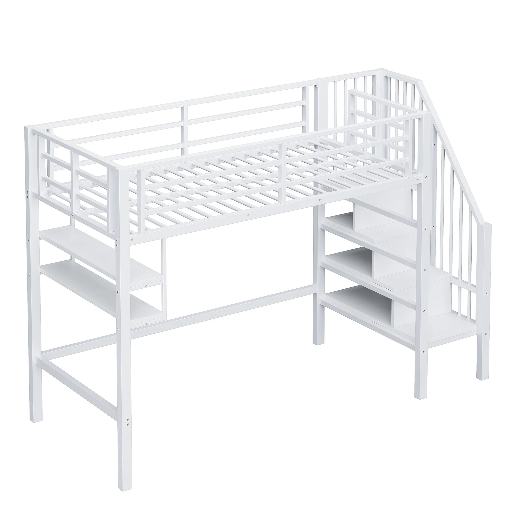 Loft Bed 90x200cm Storage Ladder Shelves - White - Image 8
