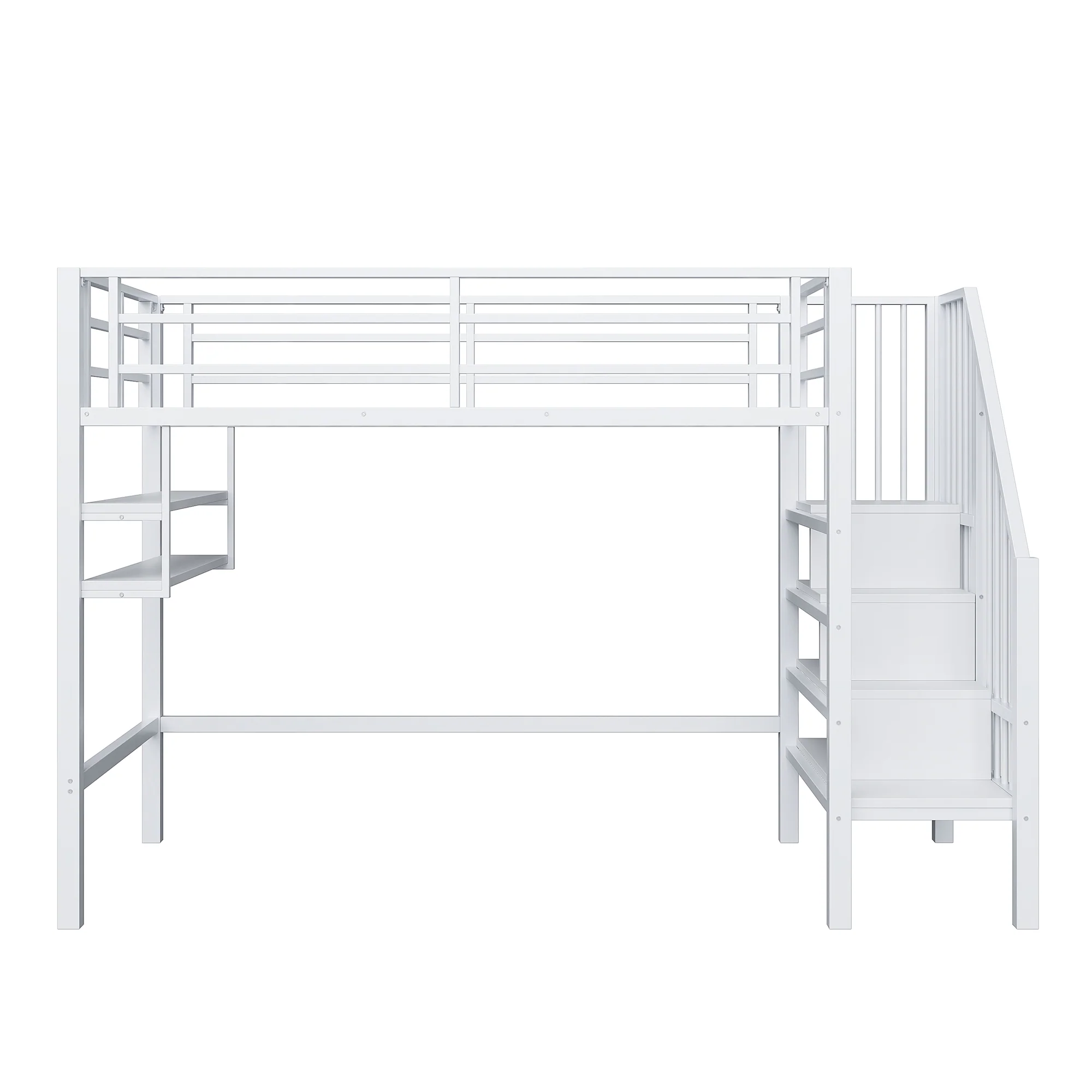 Loft Bed 90x200cm Storage Ladder Shelves - White - Image 9