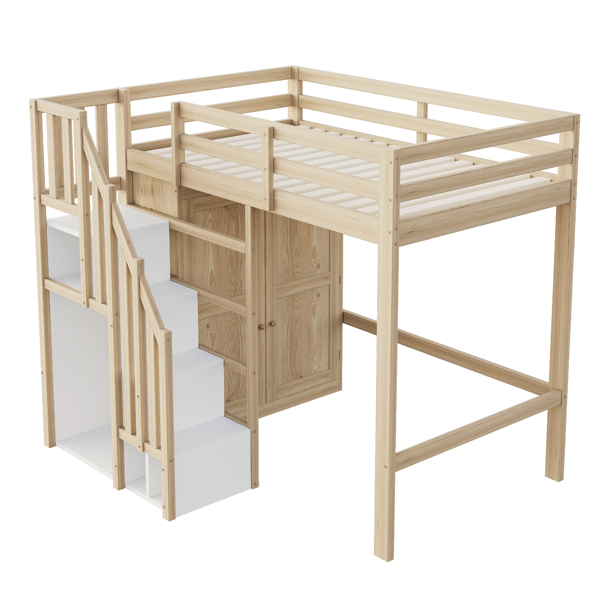 Loft Bed 90x200cm Storage Ladder Wardrobe Solid Wood - Natural Wood Color - Image 10