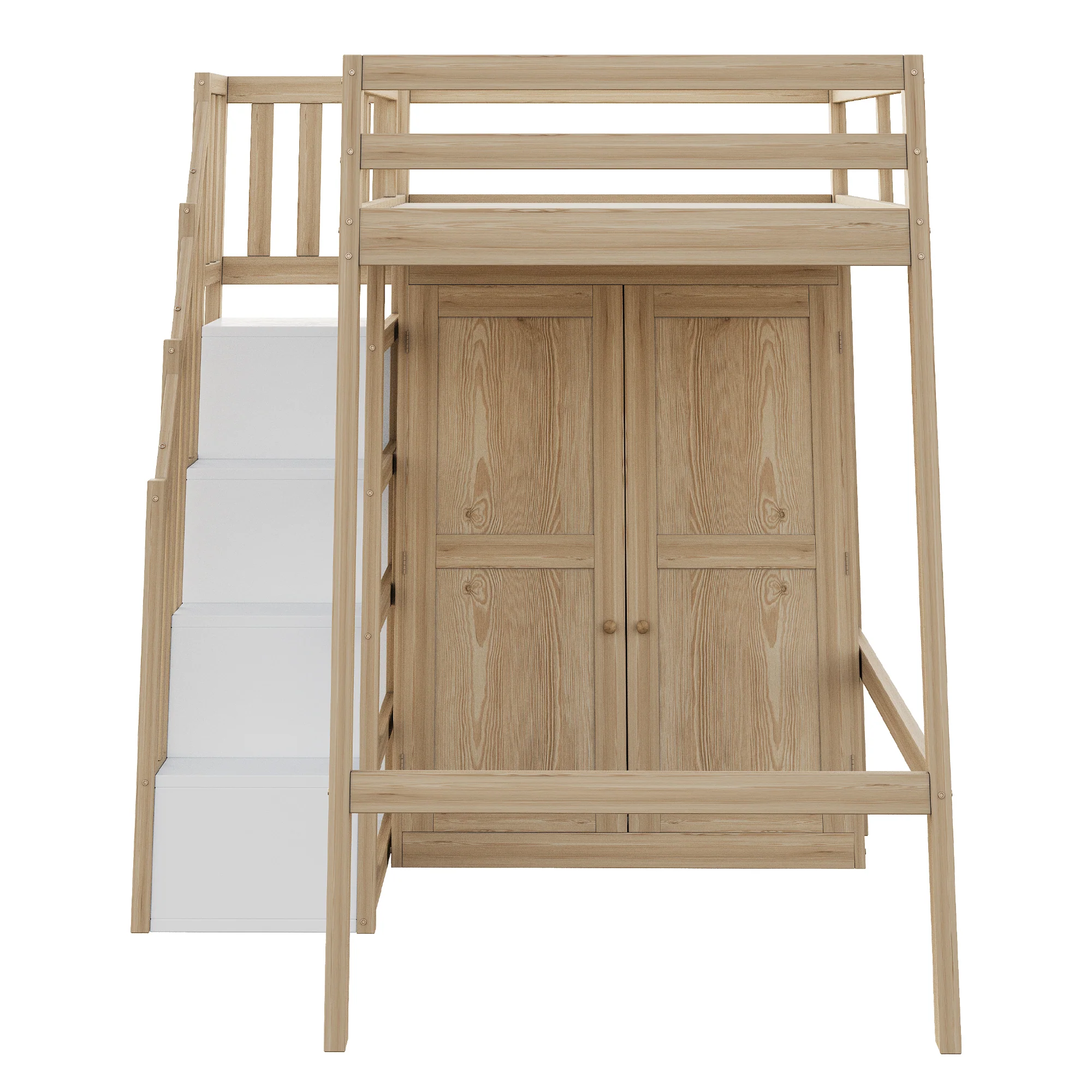 Loft Bed 90x200cm Storage Ladder Wardrobe Solid Wood - Natural Wood Color - Image 8