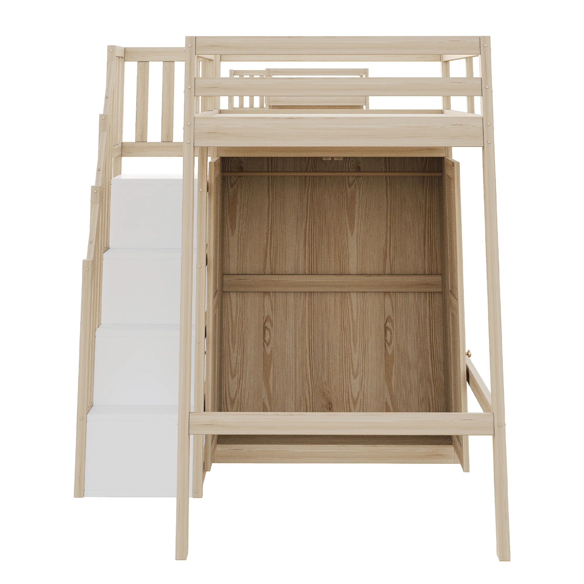 Loft Bed 90x200cm Storage Ladder Wardrobe Solid Wood - Natural Wood Color - Image 9