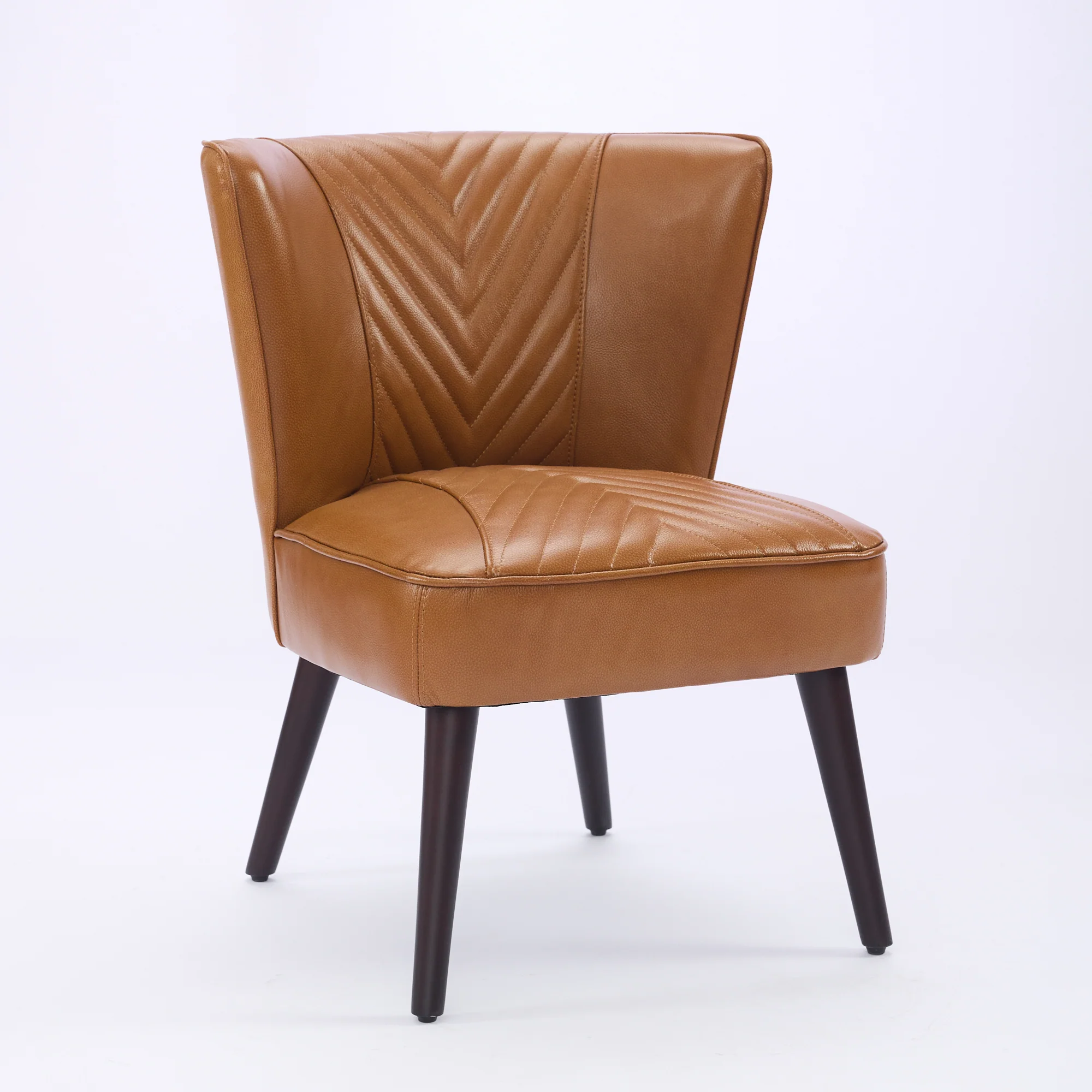 Lounge Chair Armless Genuine Leather Solid Rubberwood Base - Light Brown - Image 2