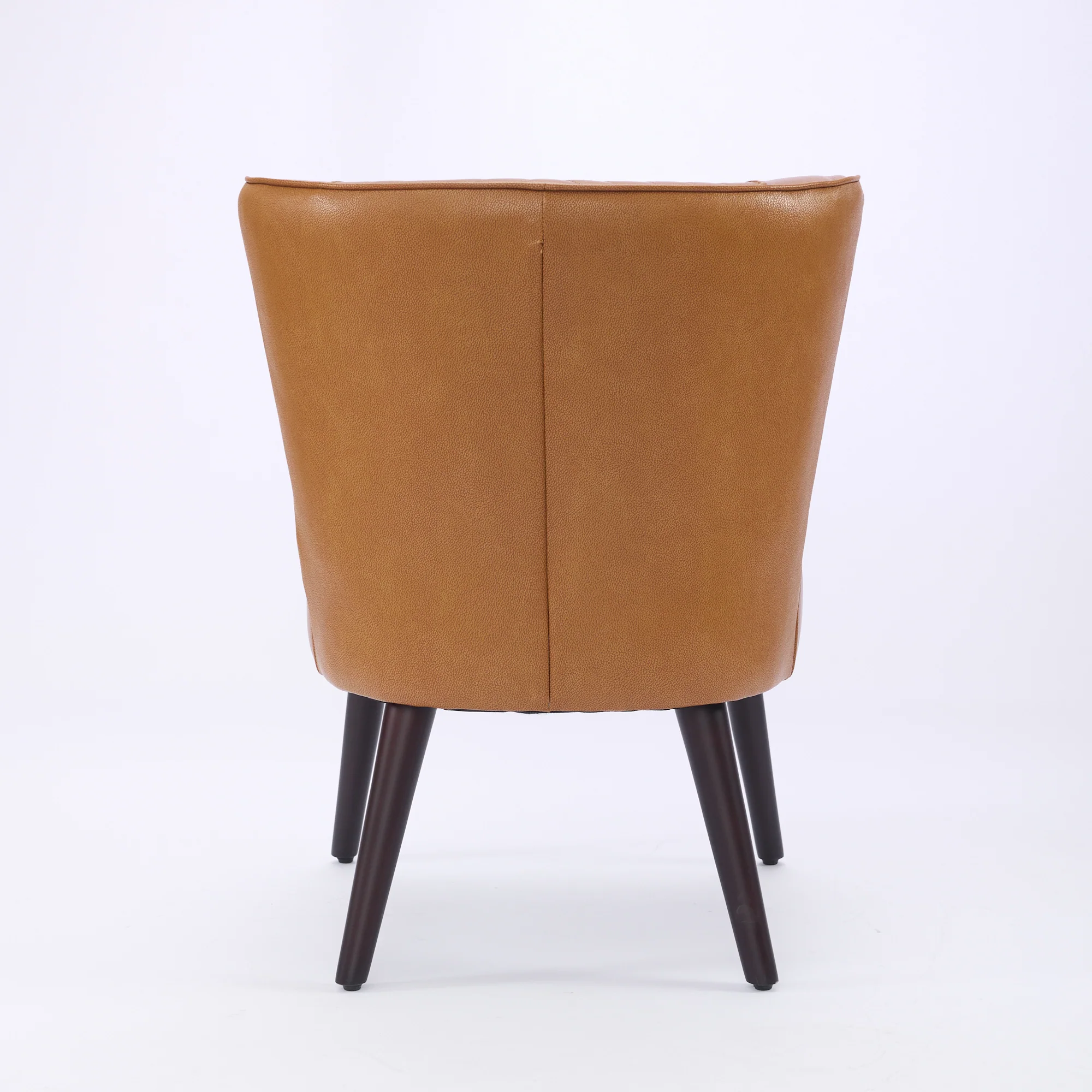Lounge Chair Armless Genuine Leather Solid Rubberwood Base - Light Brown - Image 5