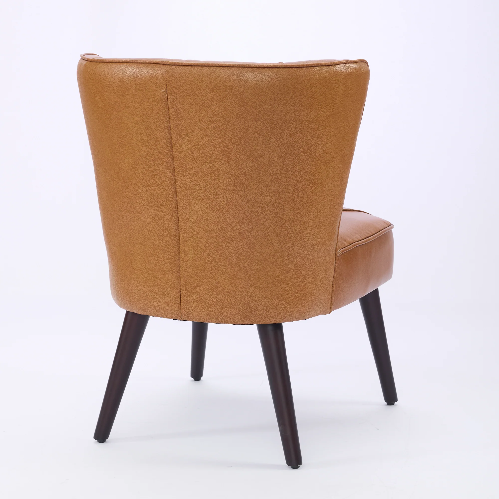 Lounge Chair Armless Genuine Leather Solid Rubberwood Base - Light Brown - Image 6