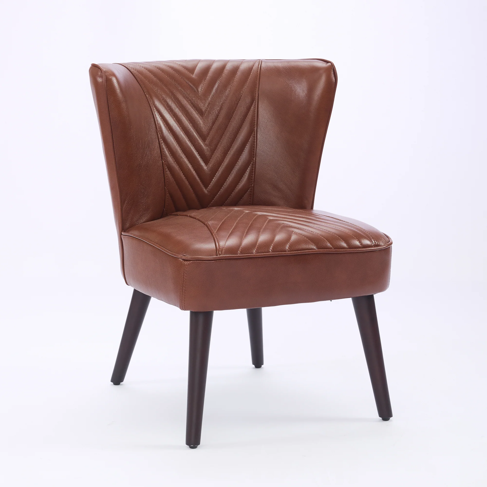 Lounge Chair Armless Modern Solid Rubberwood Base - Brown Genuine Leather - Image 2