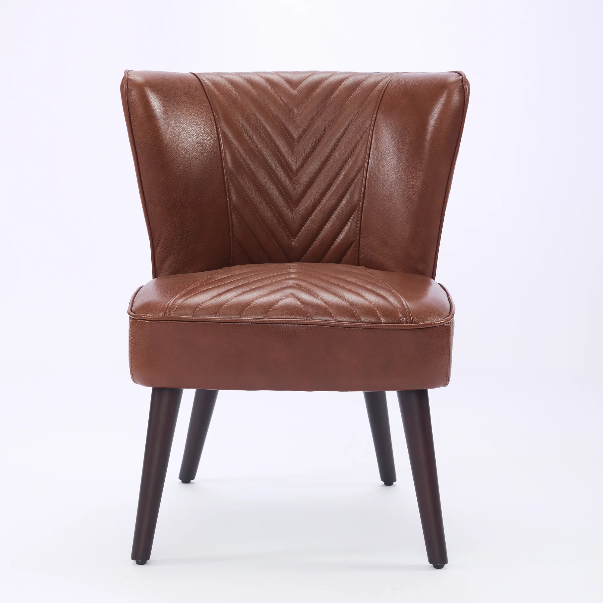 Lounge Chair Armless Modern Solid Rubberwood Base - Brown Genuine Leather - Image 3