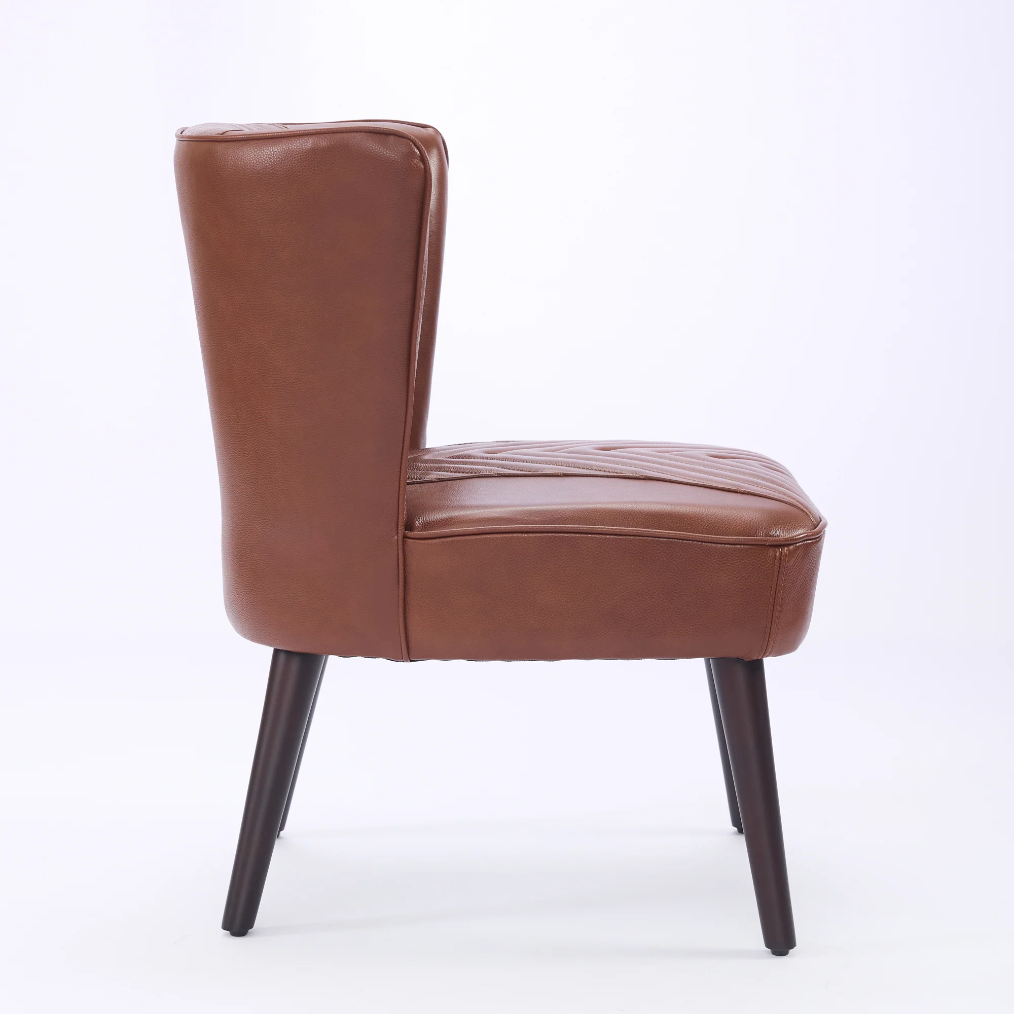 Lounge Chair Armless Modern Solid Rubberwood Base - Brown Genuine Leather - Image 4