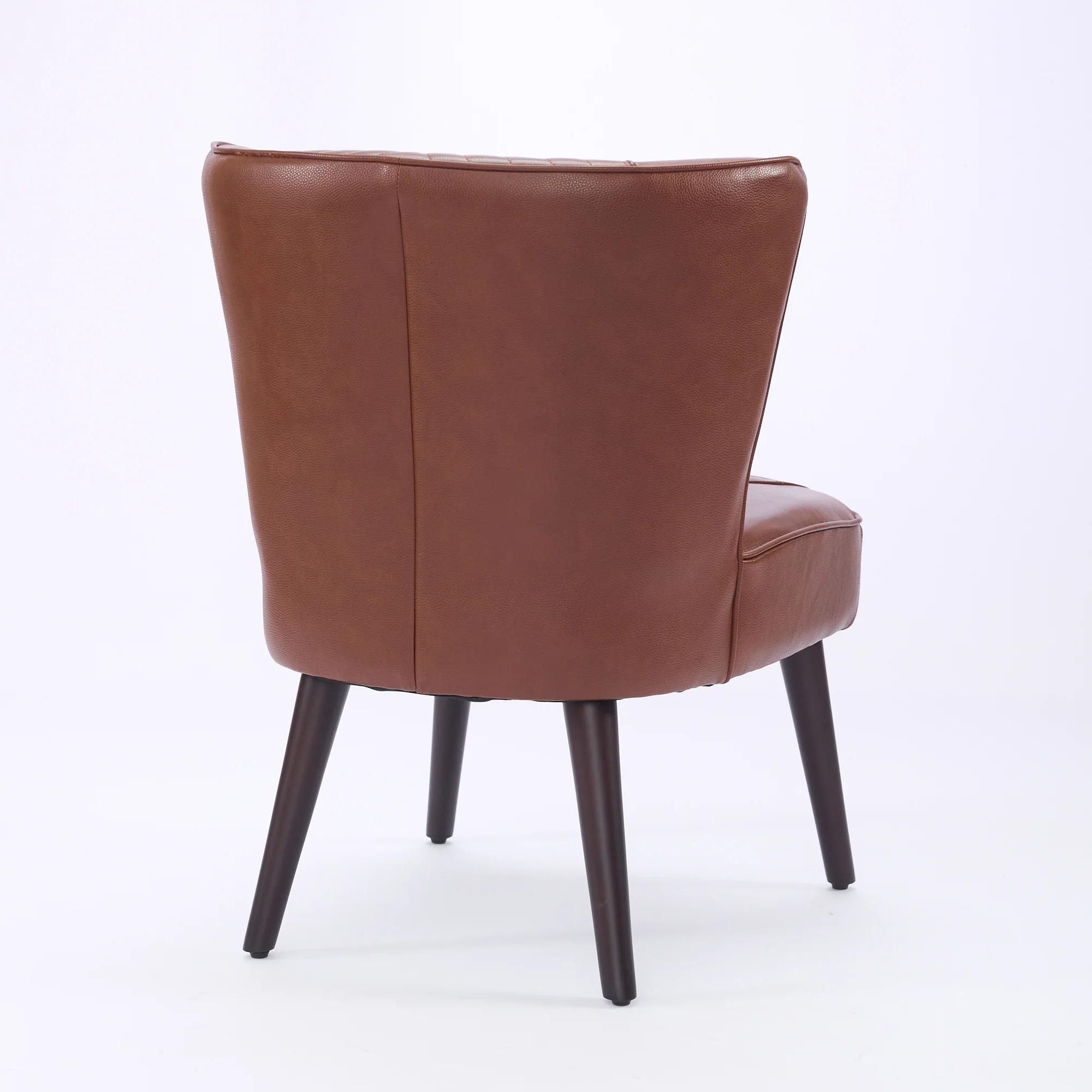 Lounge Chair Armless Modern Solid Rubberwood Base - Brown Genuine Leather - Image 5