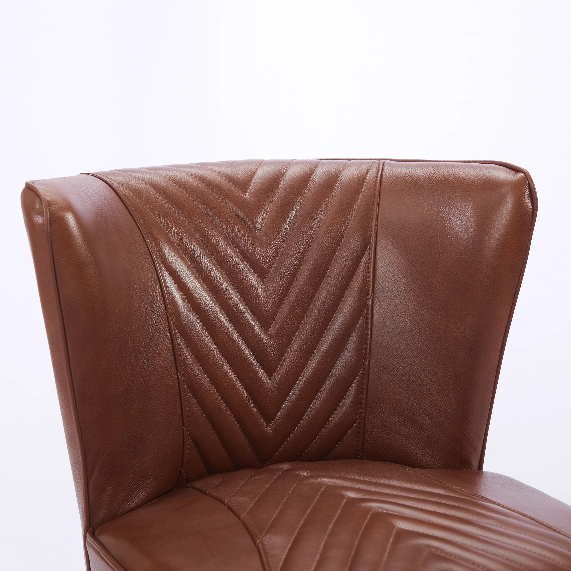 Lounge Chair Armless Modern Solid Rubberwood Base - Brown Genuine Leather - Image 7