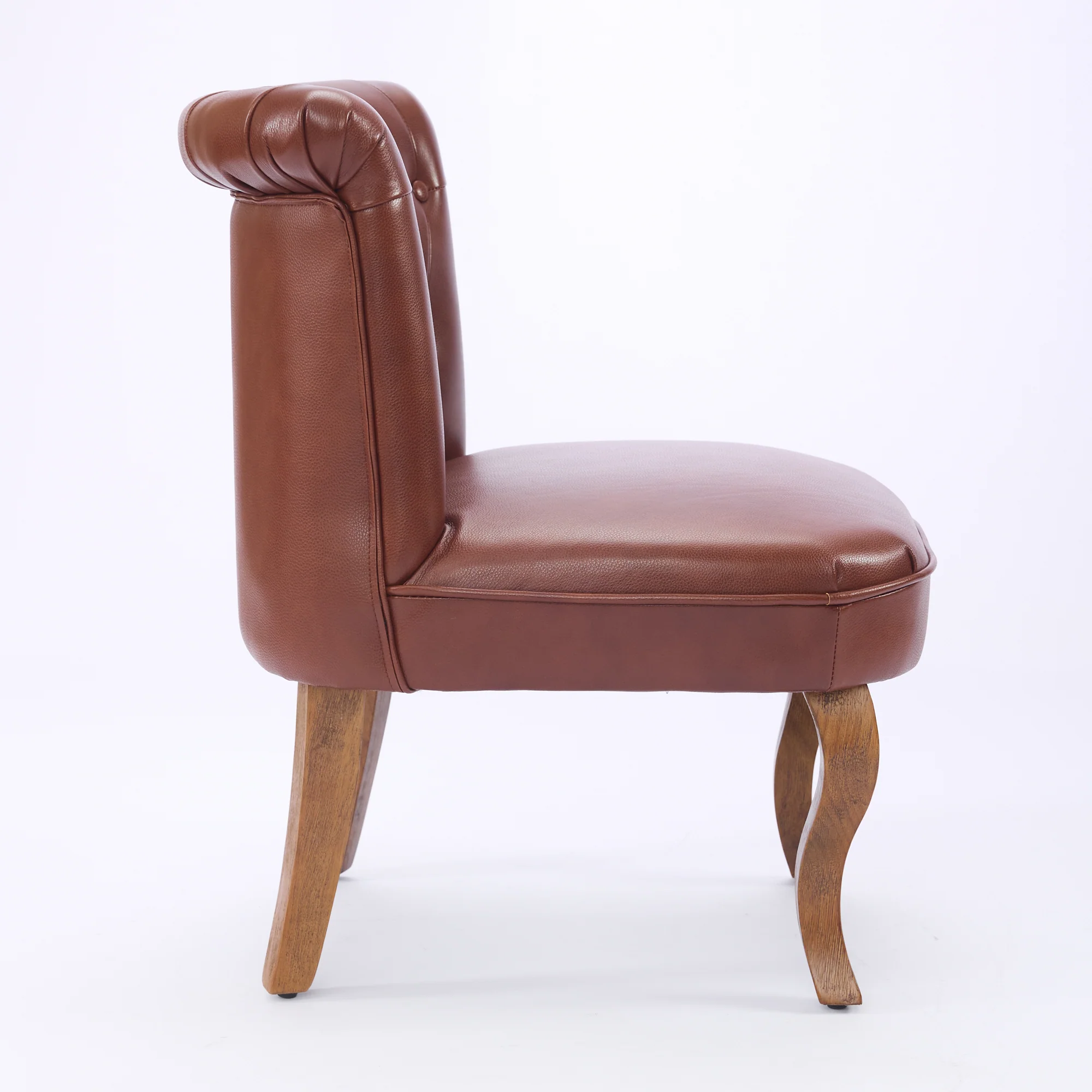 Lounge Chair Comfortable Armchair Solid Rubberwood Legs Brown Genuine Leather - Image 4