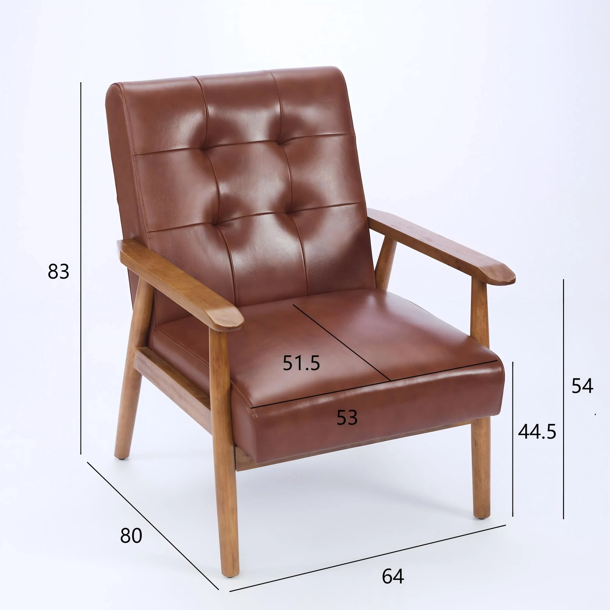 Lounge Chair Genuine Leather Walnut Armrests Rubberwood Legs - Brown - Image 10