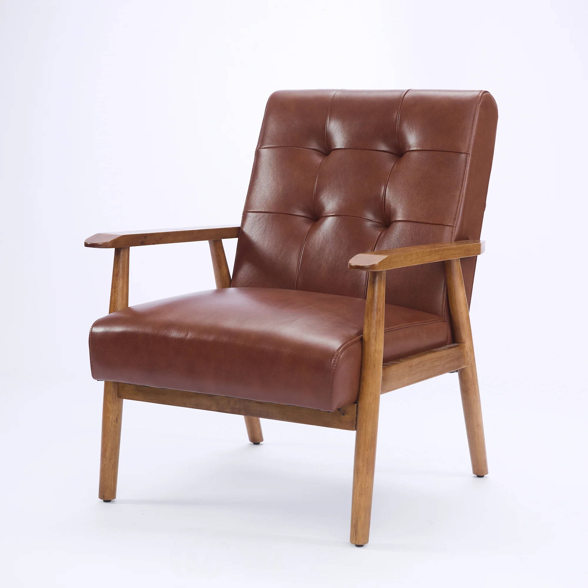 Lounge Chair Genuine Leather Walnut Armrests Rubberwood Legs - Brown - Image 2