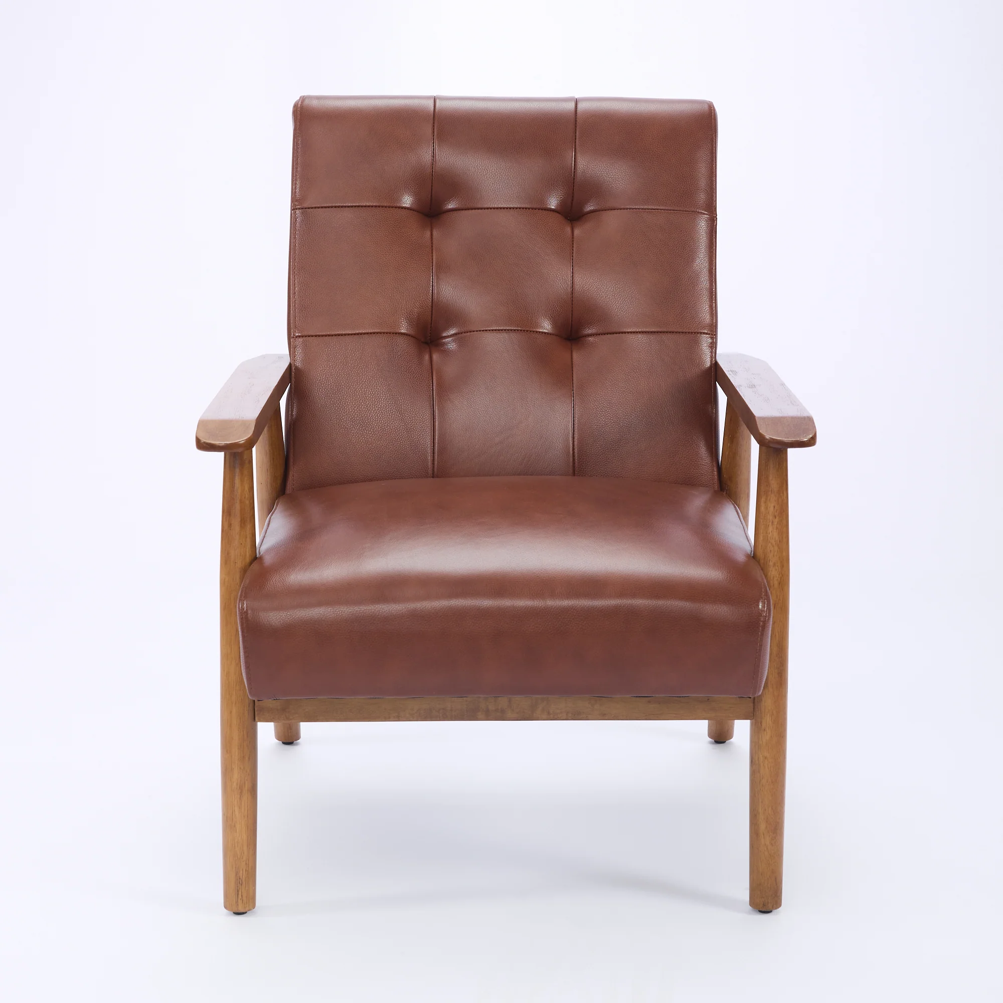 Lounge Chair Genuine Leather Walnut Armrests Rubberwood Legs - Brown - Image 3