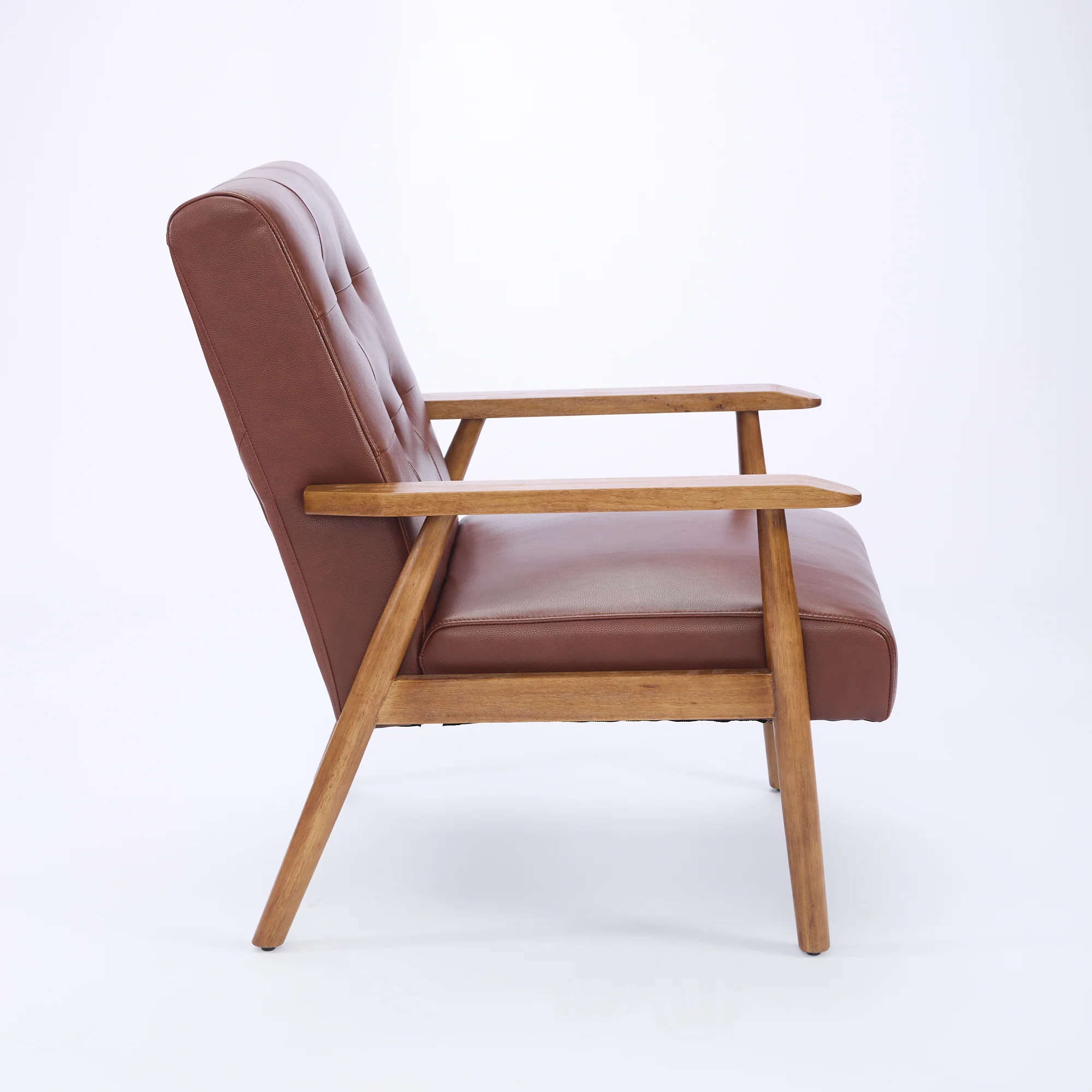 Lounge Chair Genuine Leather Walnut Armrests Rubberwood Legs - Brown - Image 4