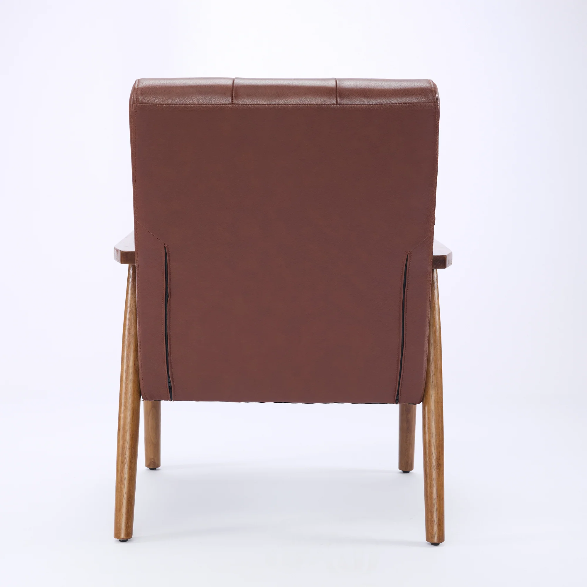 Lounge Chair Genuine Leather Walnut Armrests Rubberwood Legs - Brown - Image 5