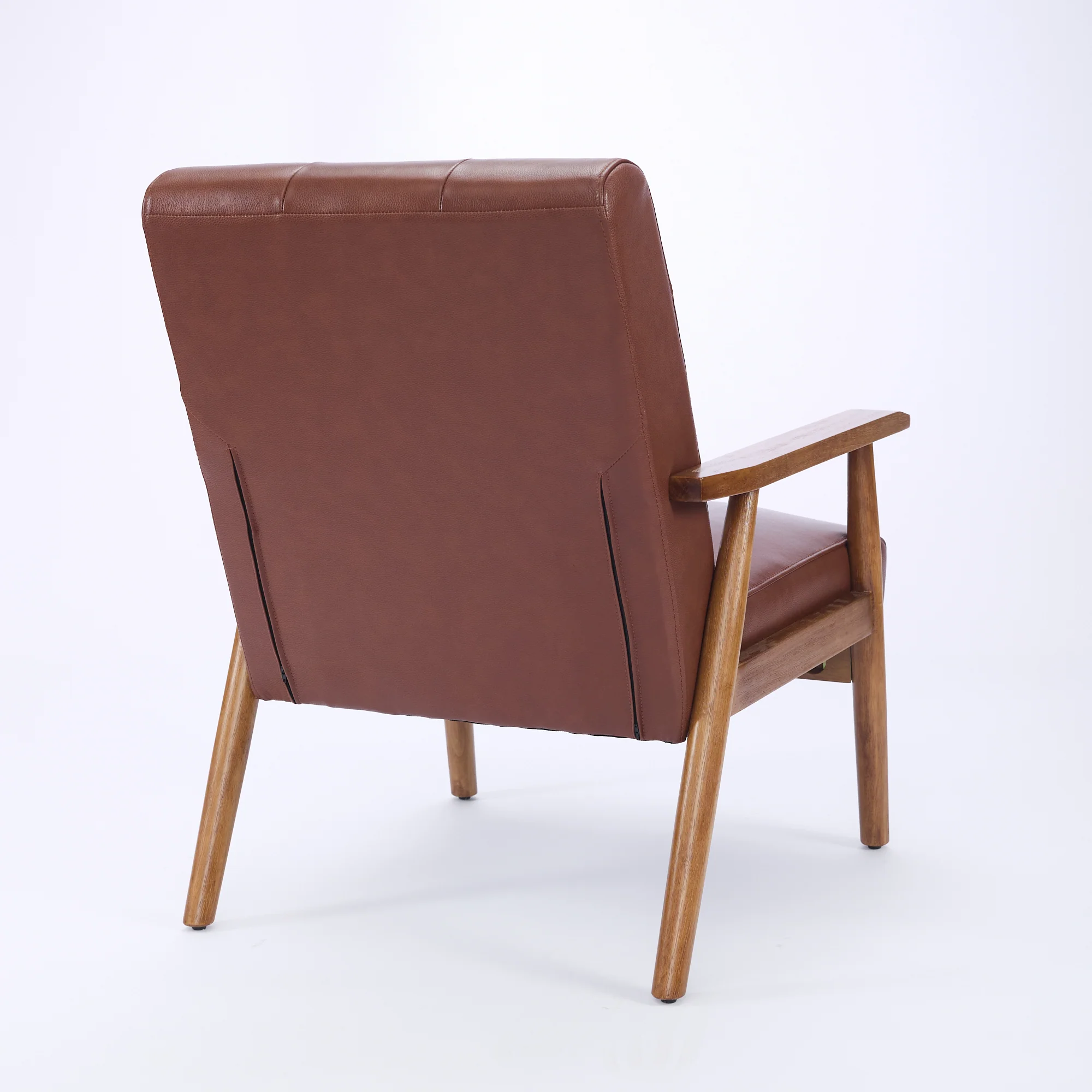 Lounge Chair Genuine Leather Walnut Armrests Rubberwood Legs - Brown - Image 6