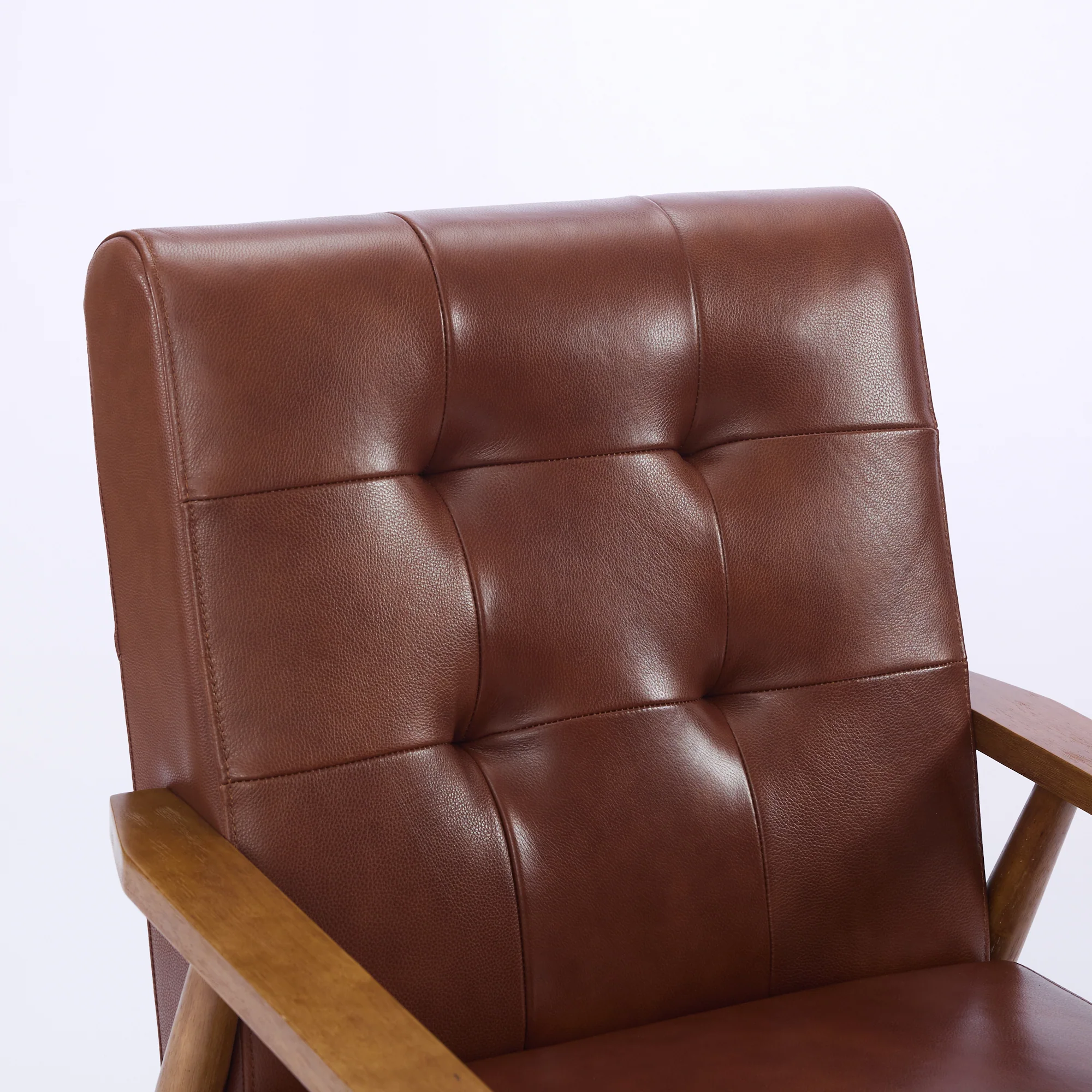 Lounge Chair Genuine Leather Walnut Armrests Rubberwood Legs - Brown - Image 7