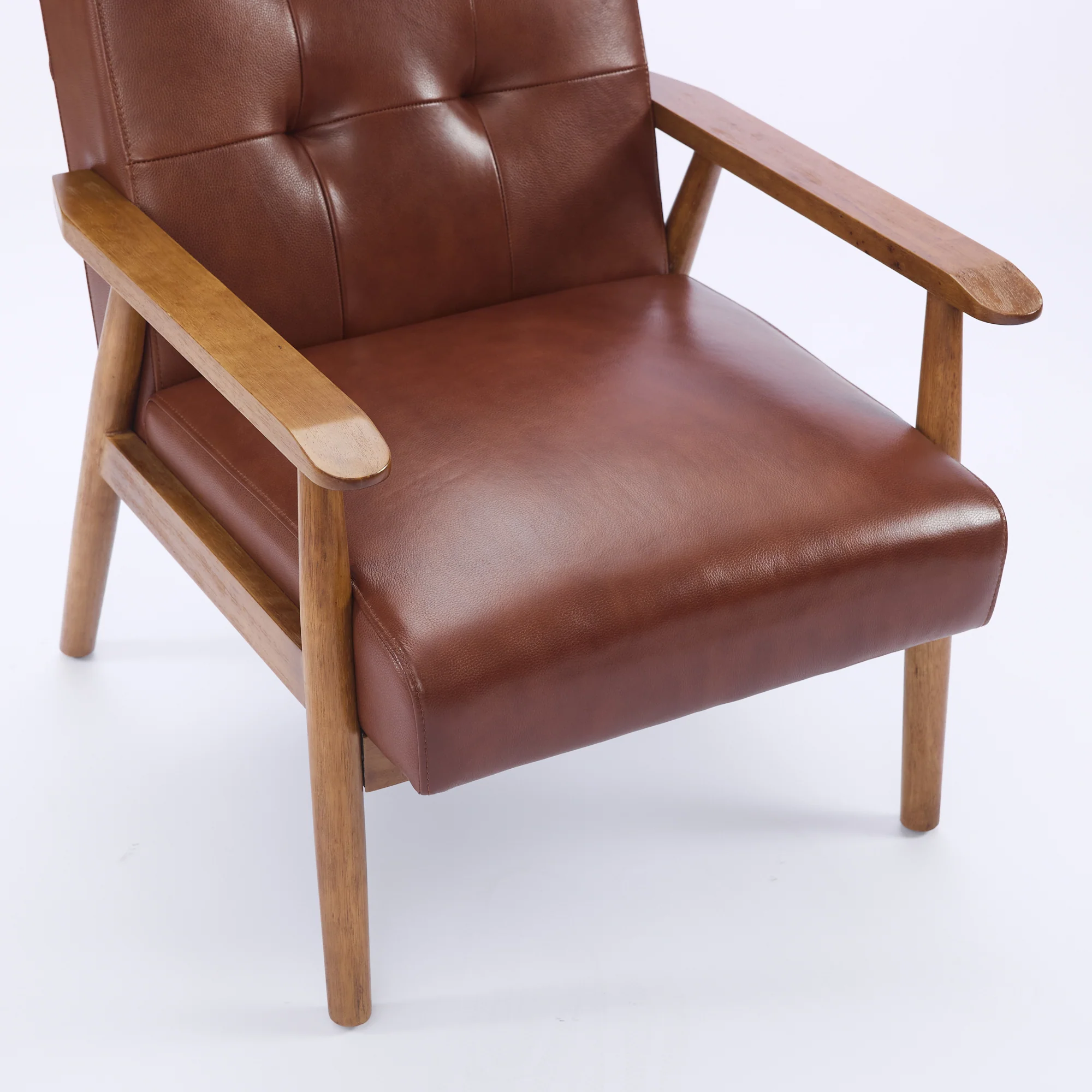Lounge Chair Genuine Leather Walnut Armrests Rubberwood Legs - Brown - Image 8