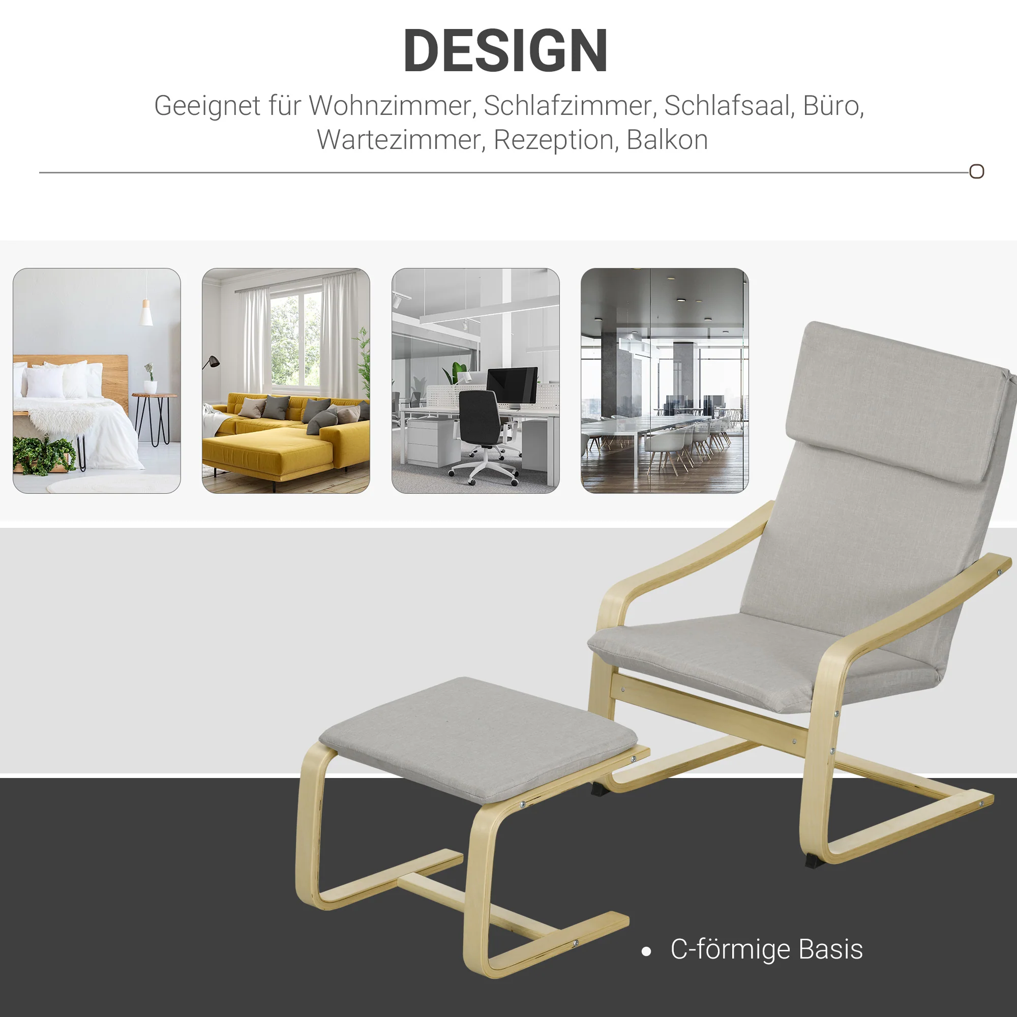 Lounge Chairs Set of 2 with Footstool, Armrest, Headrest, Light Grey Linen - Image 6