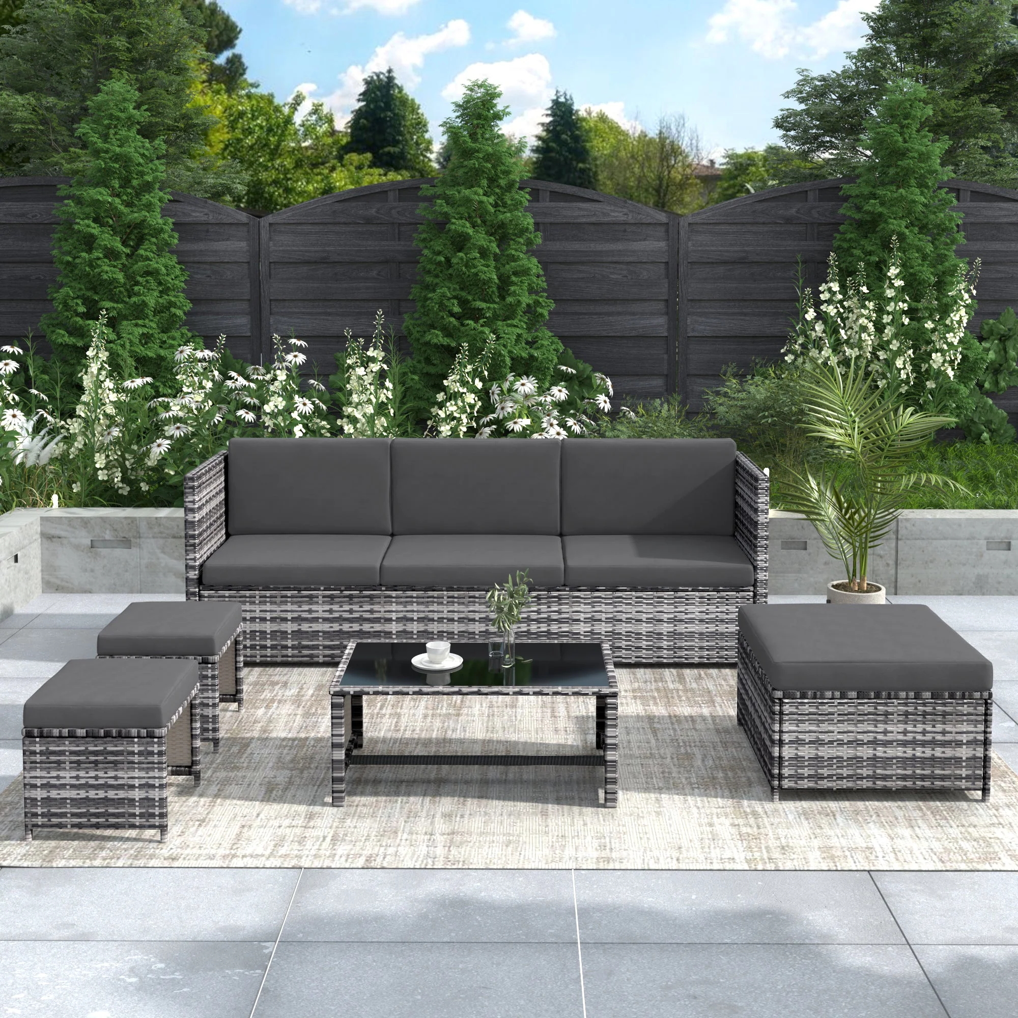 Lounge Set, Garden Furniture Rattan Sofa Seating Group, Grey - Image 2