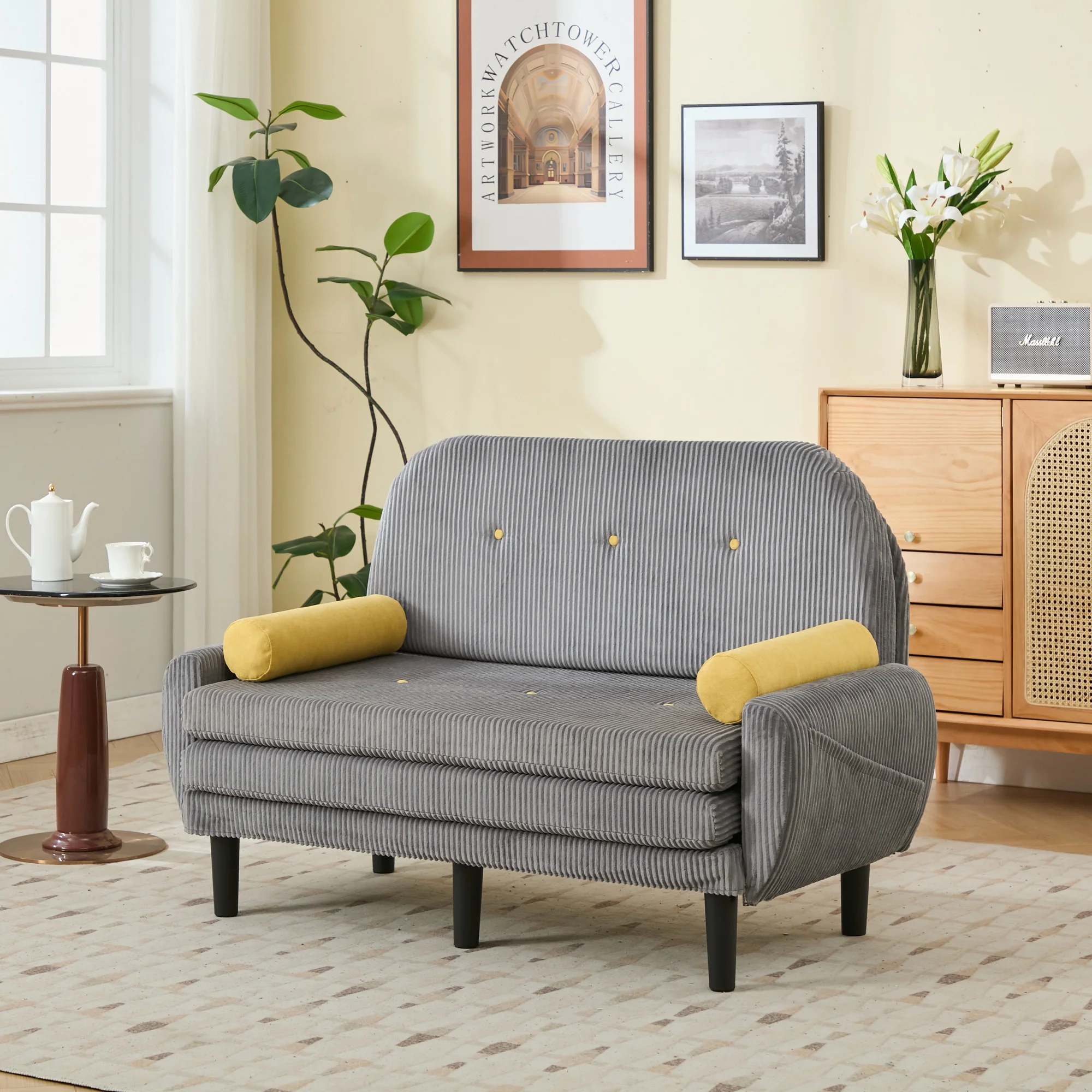 Loveseat Sofa Daybed Recliner Storage - Grey Corduroy