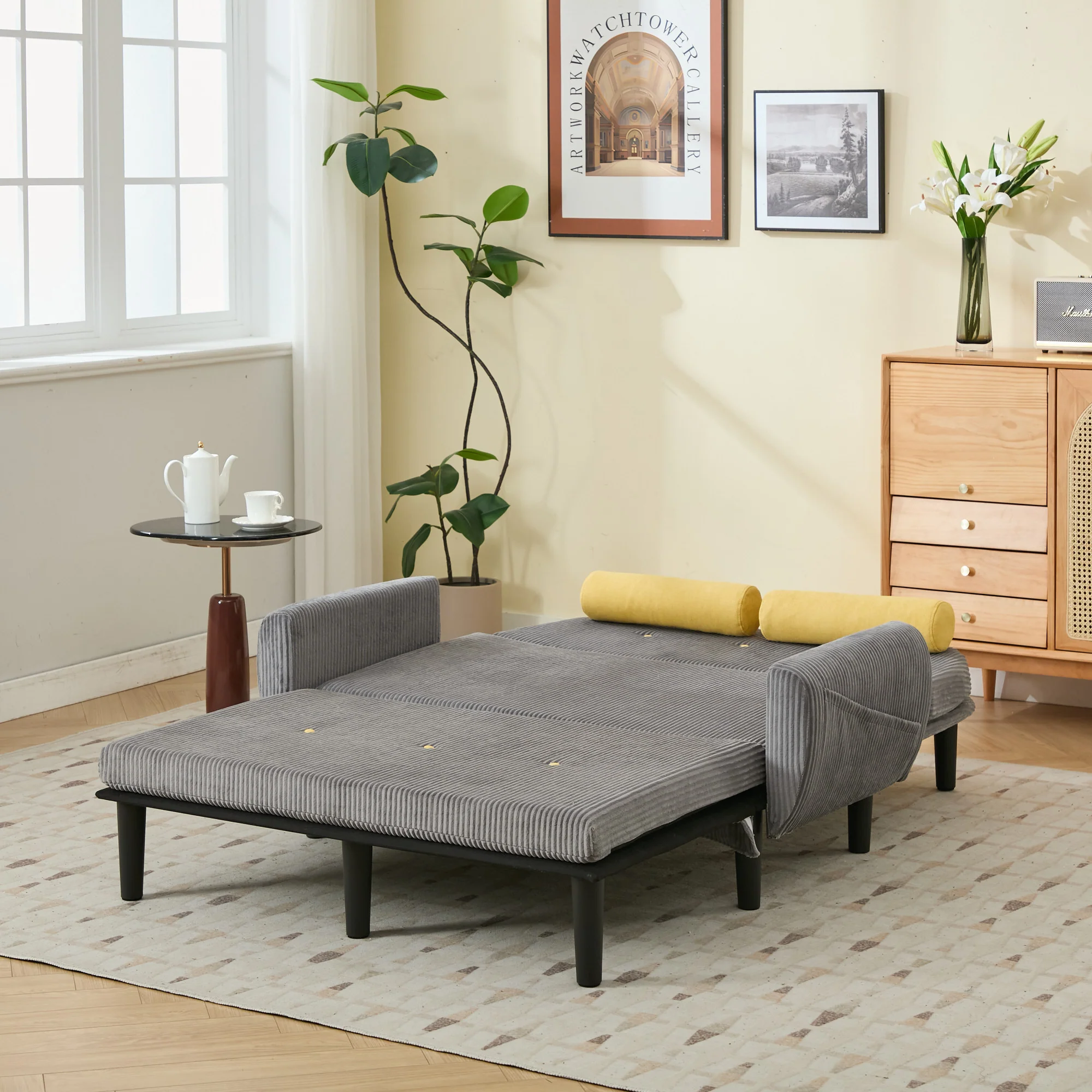 Loveseat Sofa Daybed Recliner Storage - Grey Corduroy - Image 2