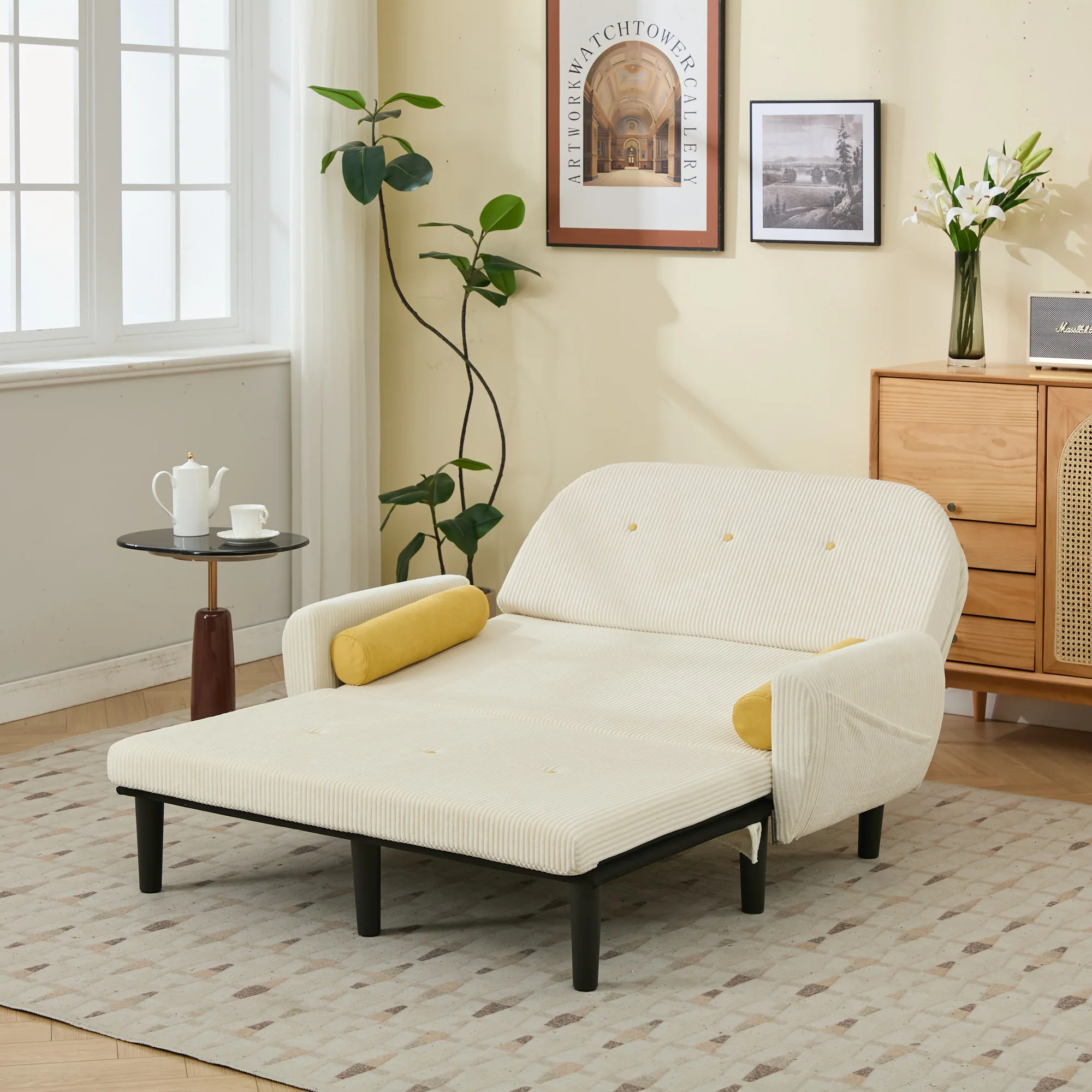 Loveseat Sofa Daybed Recliner Storage - Ivory Corduroy - Image 2