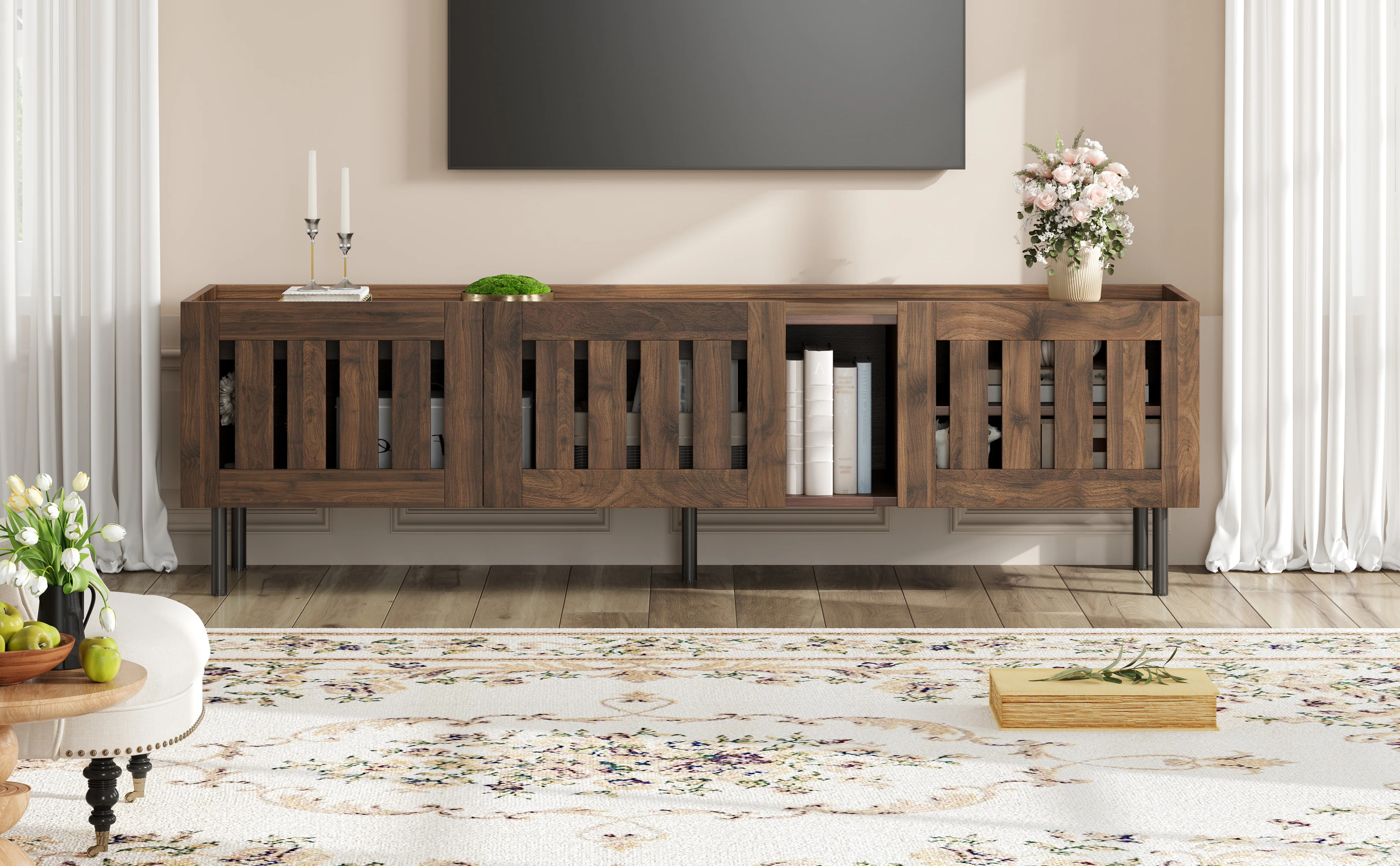 Lowboard Minimalist TV Stand 160cm for 65-inch TV Walnut Wood Finish - Image 3