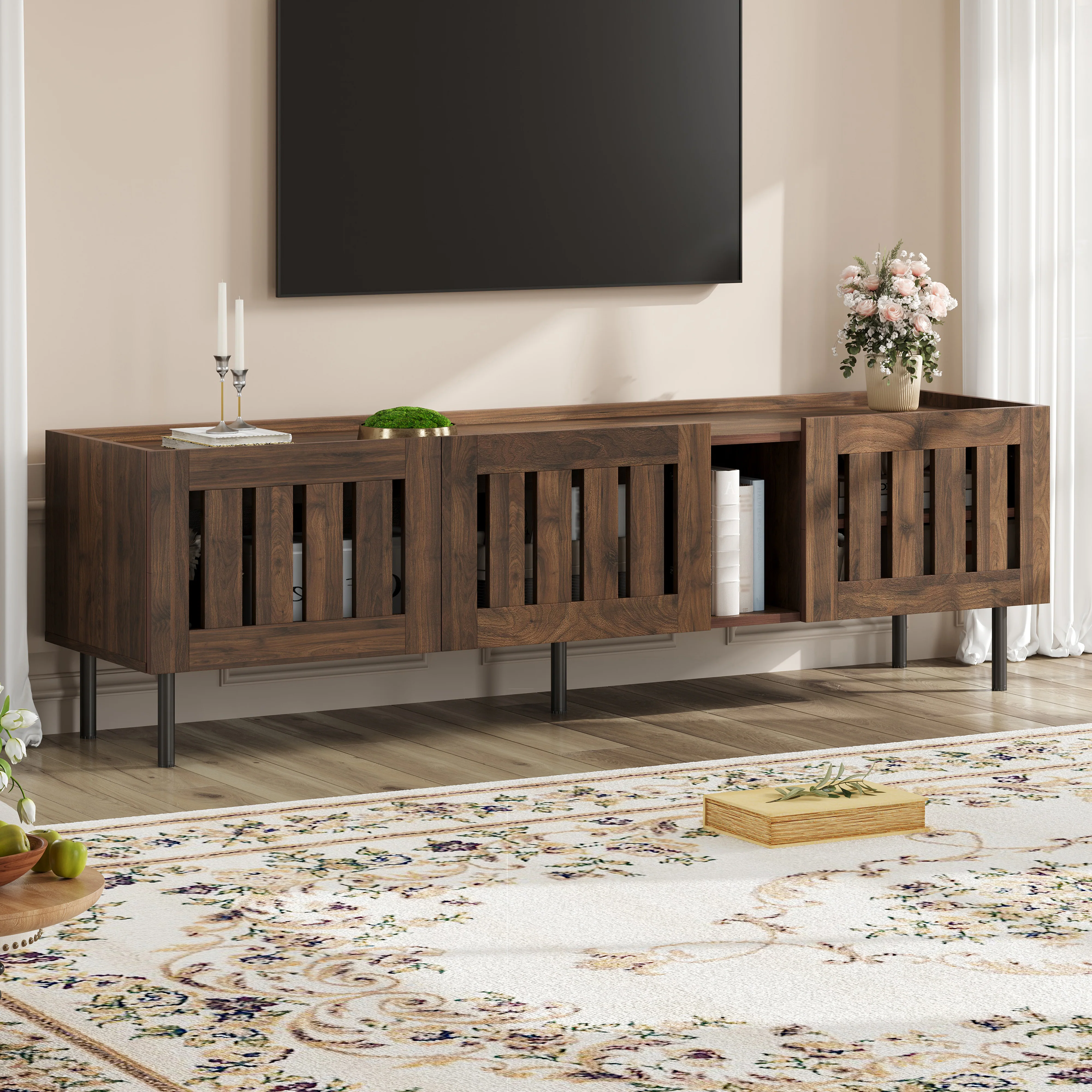 Lowboard Minimalist TV Stand 160cm for 65-inch TV Walnut Wood Finish - Image 4