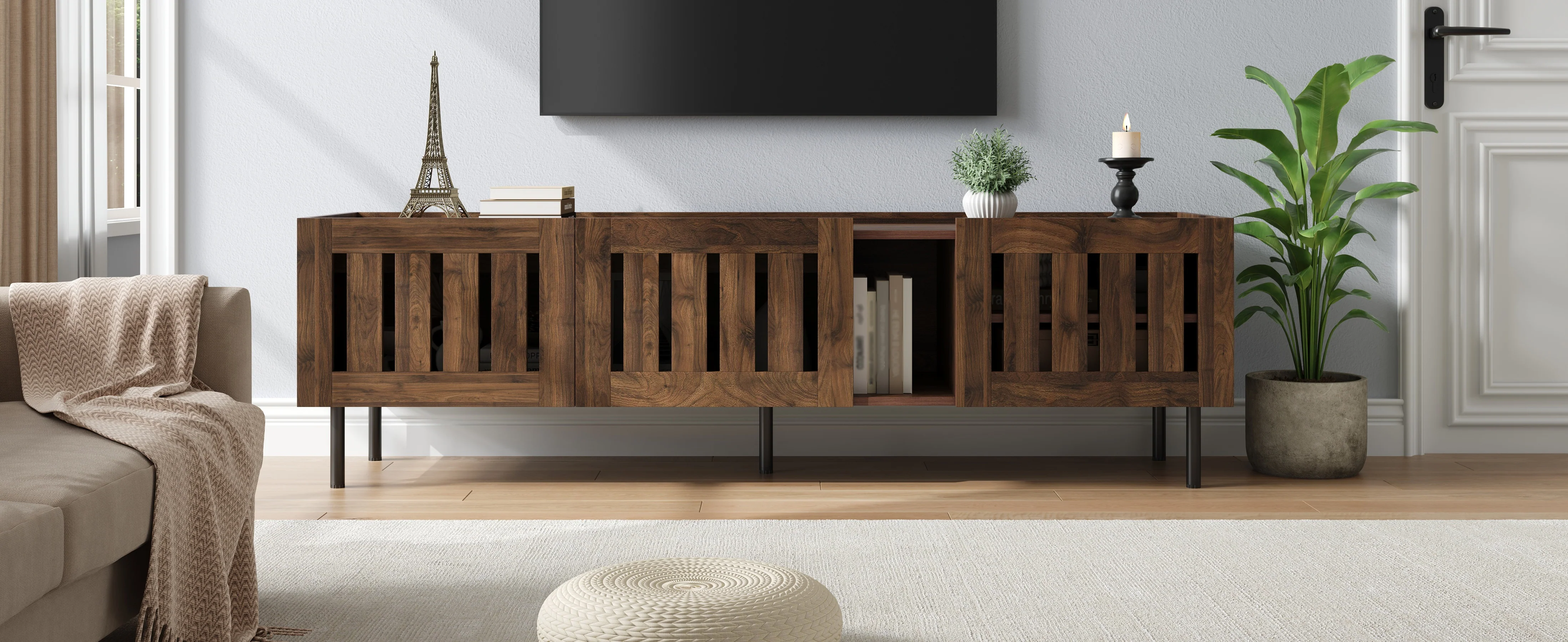 Lowboard Minimalist TV Stand 160cm for 65-inch TV Walnut Wood Finish - Image 7