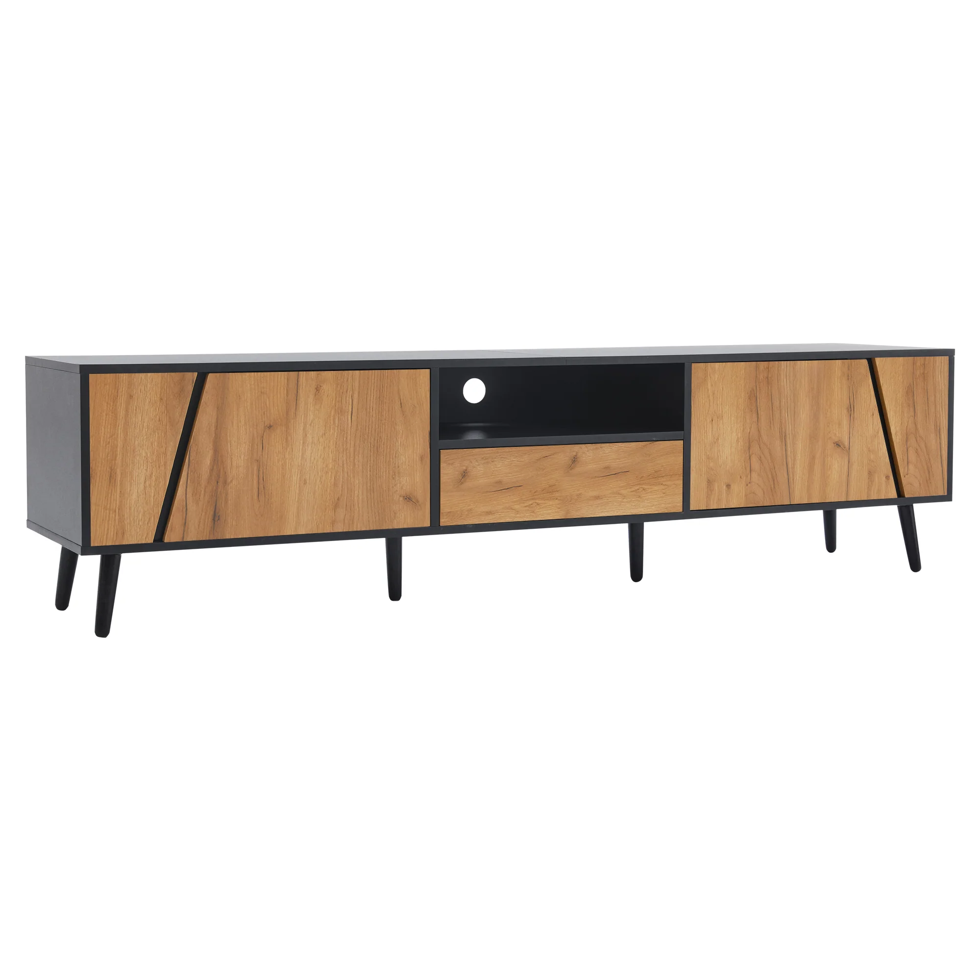 Lowboard TV Board, TV Cabinet with Drawers and 2 Cabinets, Modern Minimalist, Solid Wood - Image 10