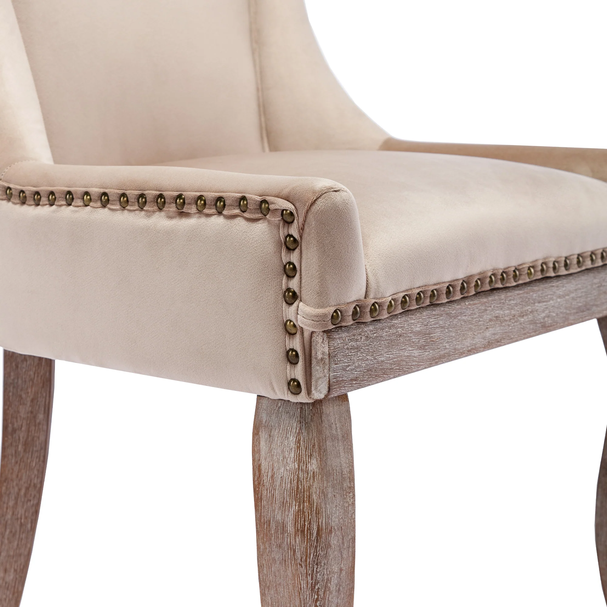 Luxurious Dining Chair Set of 2 Upholstered Nailhead Trim Solid Wood Legs Beige Velvet - Image 10